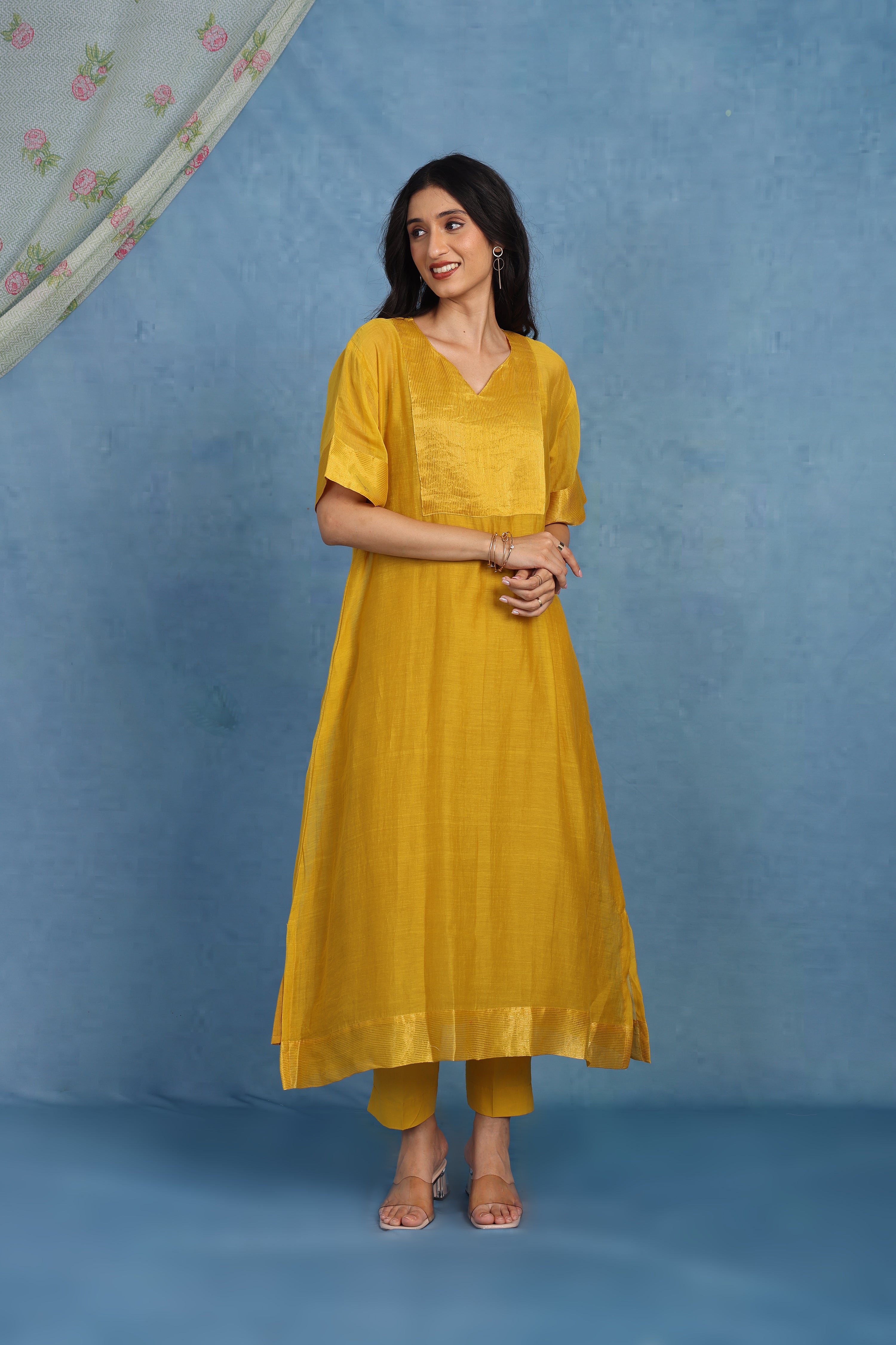 Golden Marigold Kaftan Kurta - Top , Bottom And Seperate Inner