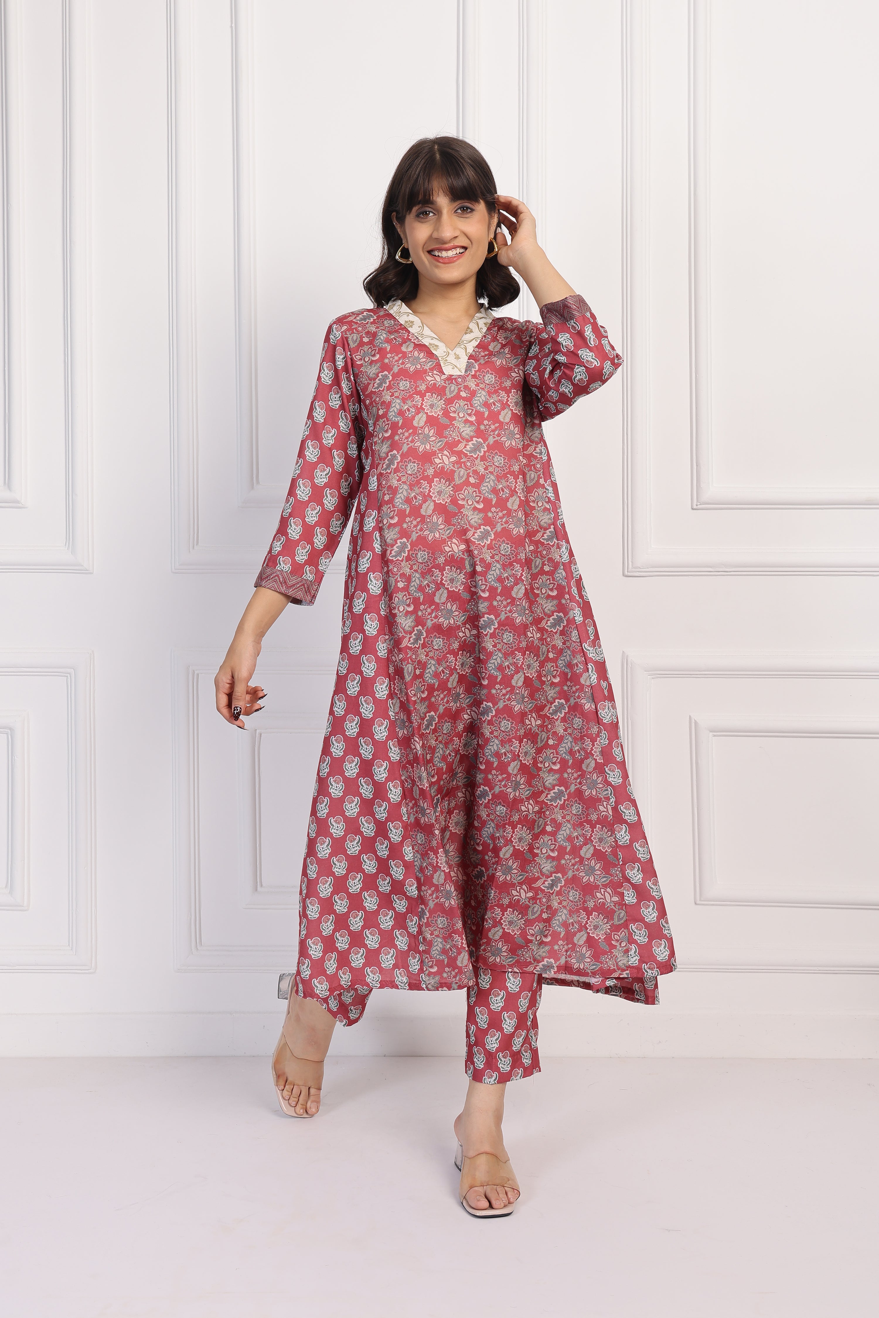 English Rose – Maroon Chintz Co-ord Set - Only Top