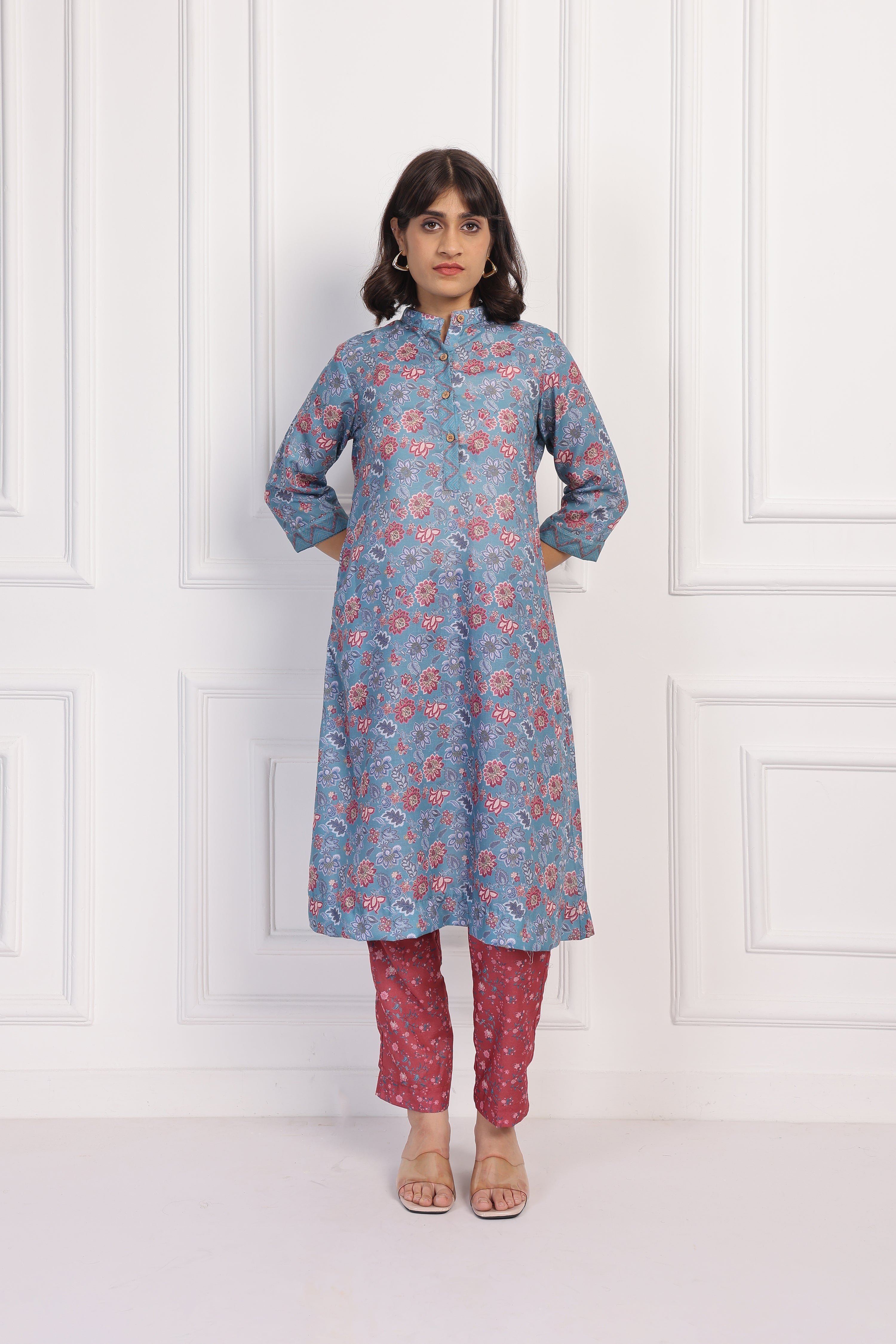 English Rose – Deep Blue Chintz Set - Top And Bottom