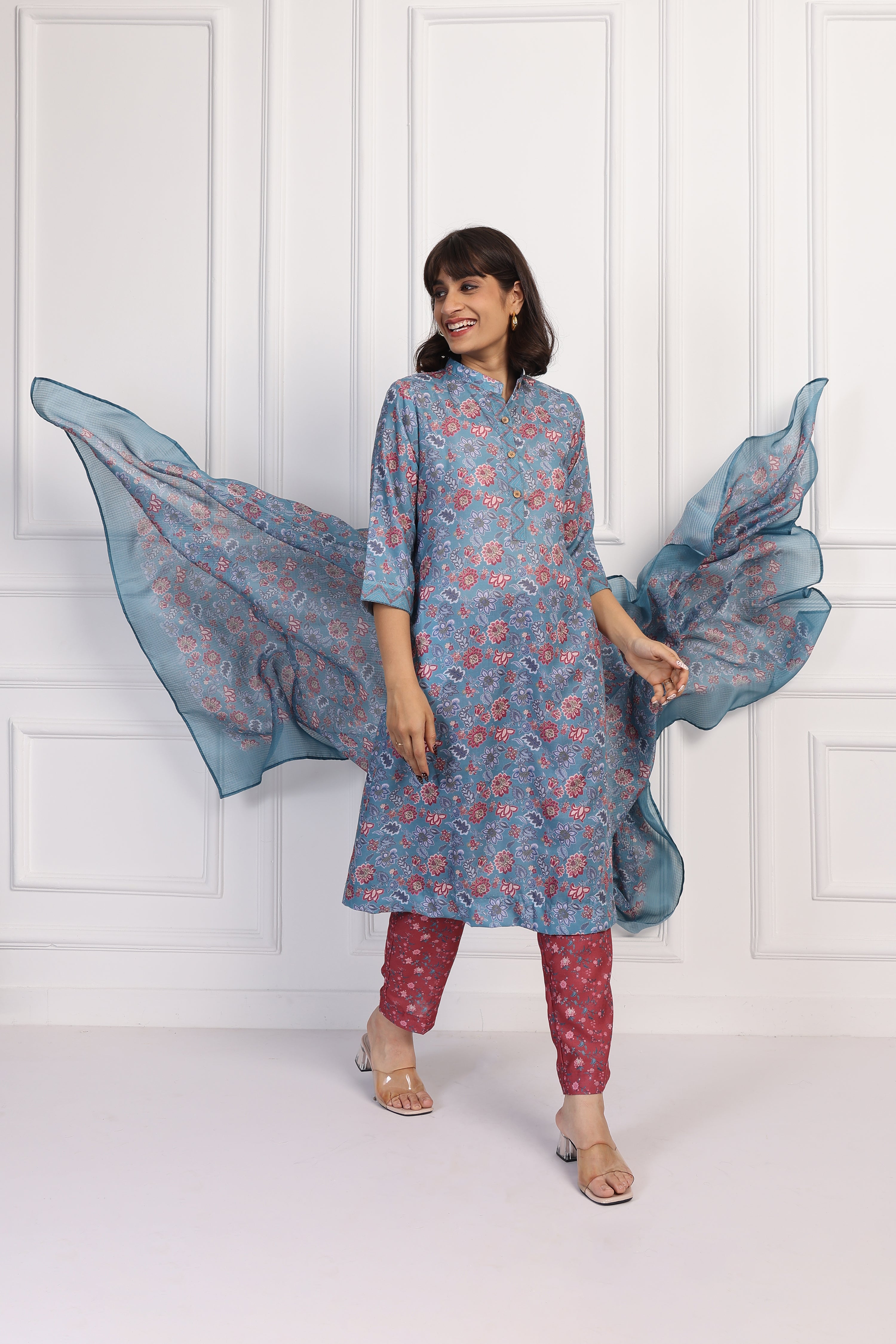 English Rose – Deep Blue Chintz Set - Top And Bottom