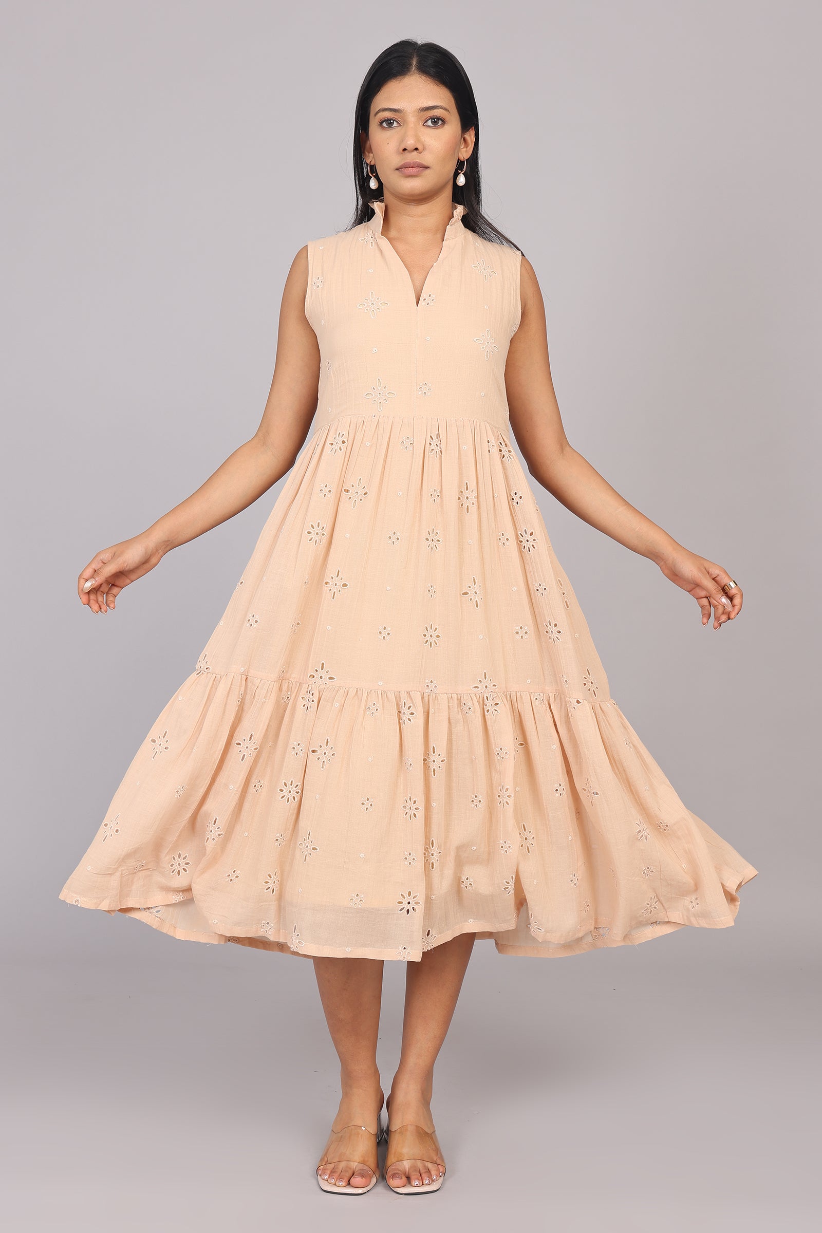 Wander Edit - Beige Hakoba Sleeveless Layered Dress