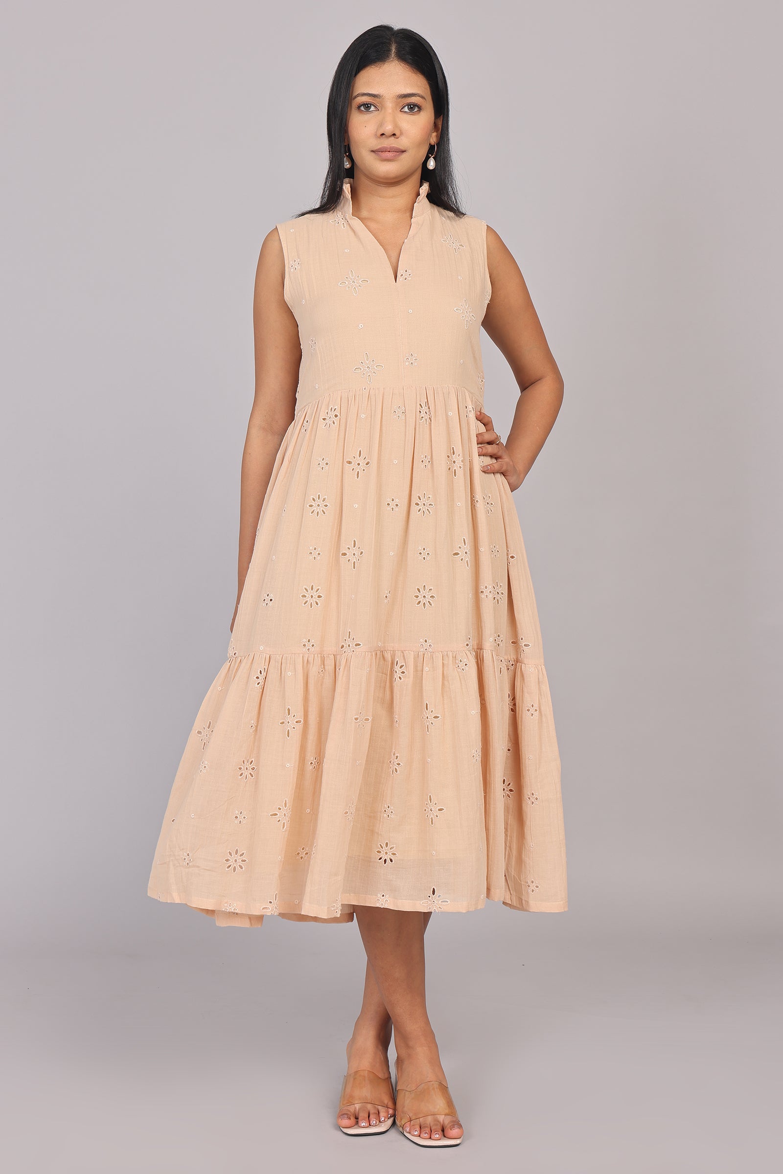 Wander Edit - Beige Hakoba Sleeveless Layered Dress