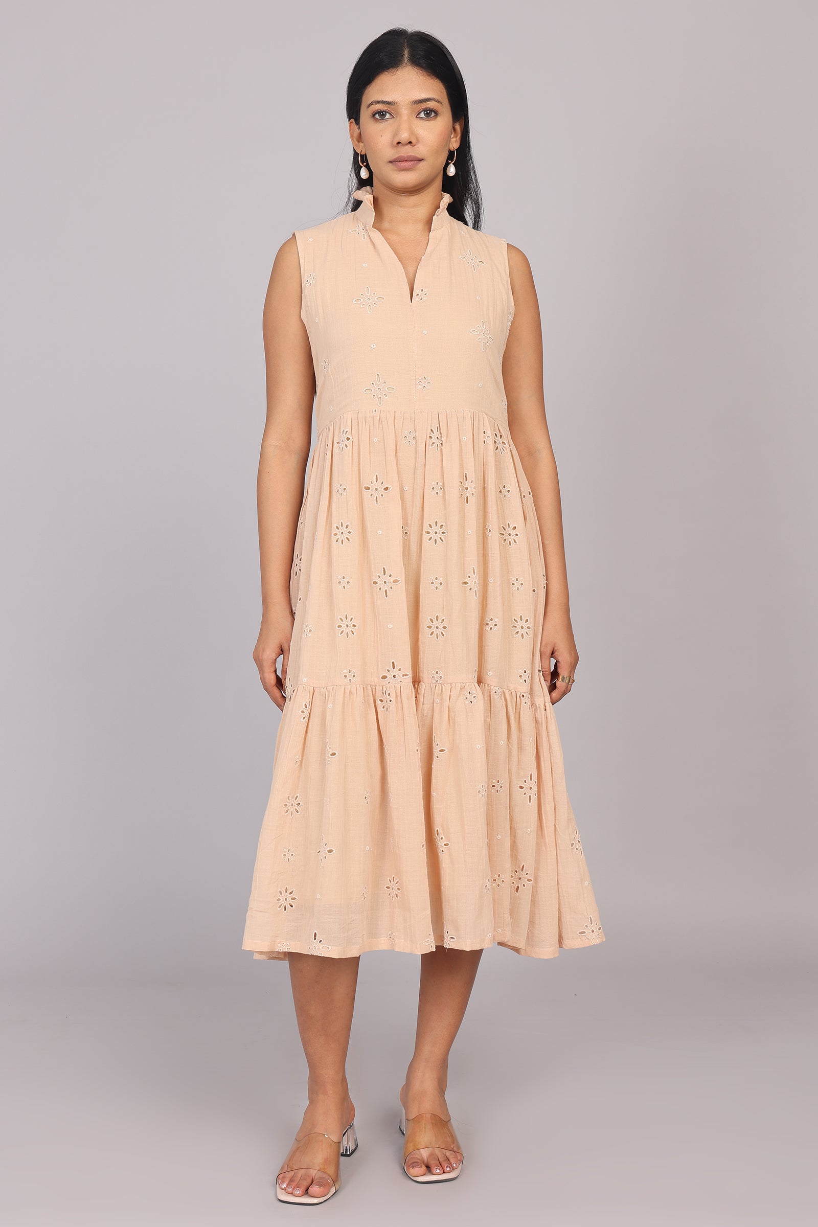 Wander Edit - Beige Hakoba Sleeveless Layered Dress