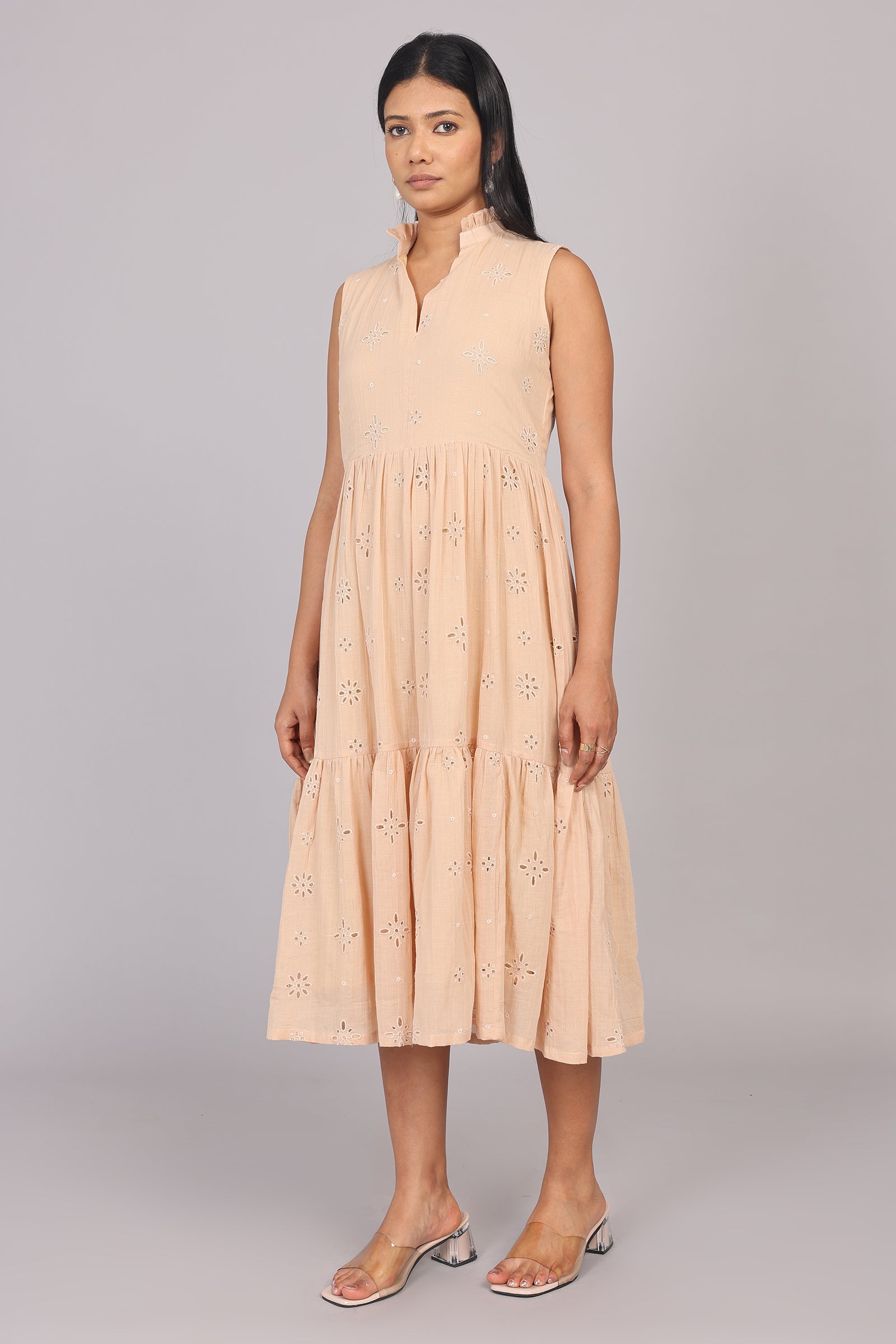 Wander Edit - Beige Hakoba Sleeveless Layered Dress