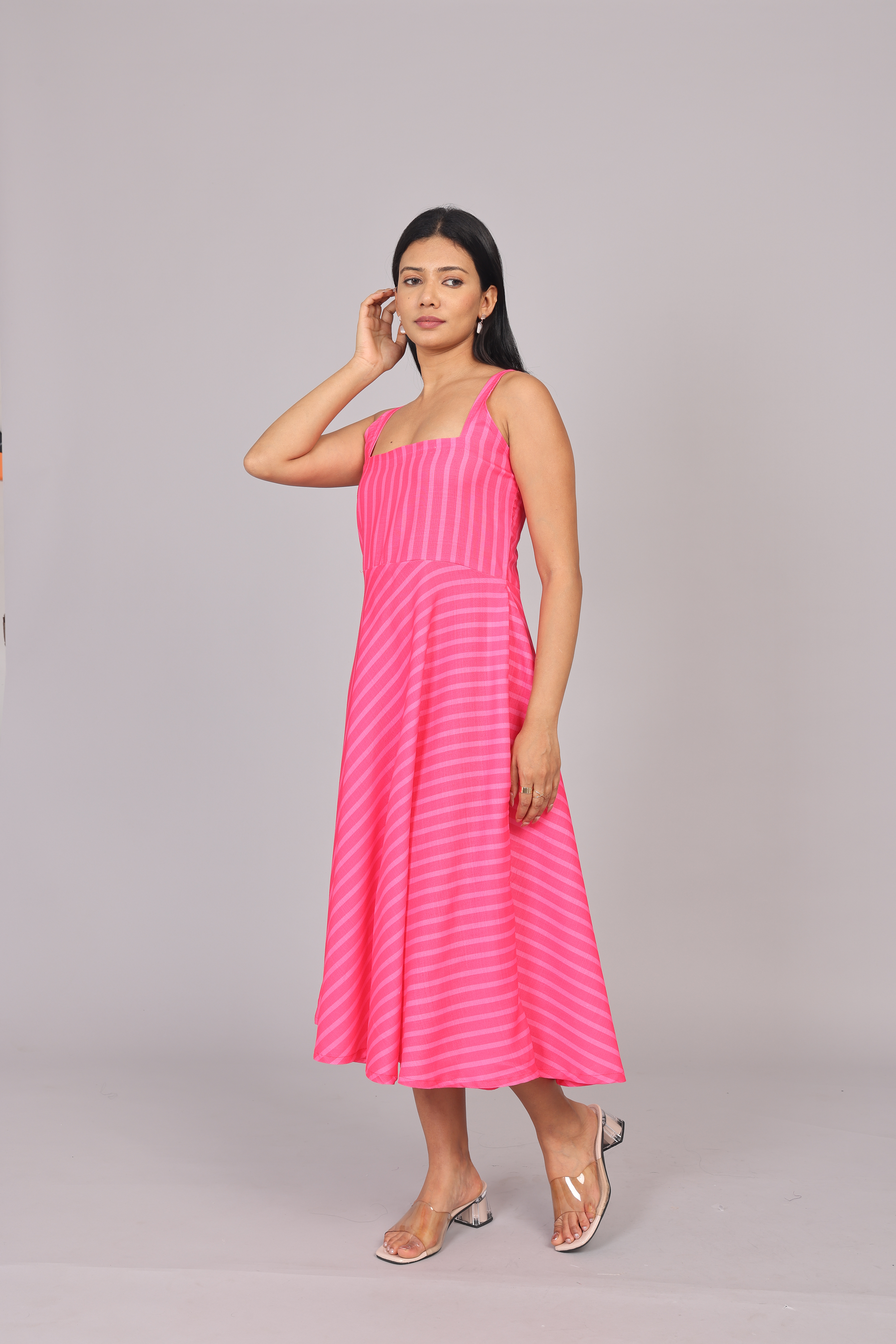 Wander Edit - Blush Lines Fitted Bodice Dress