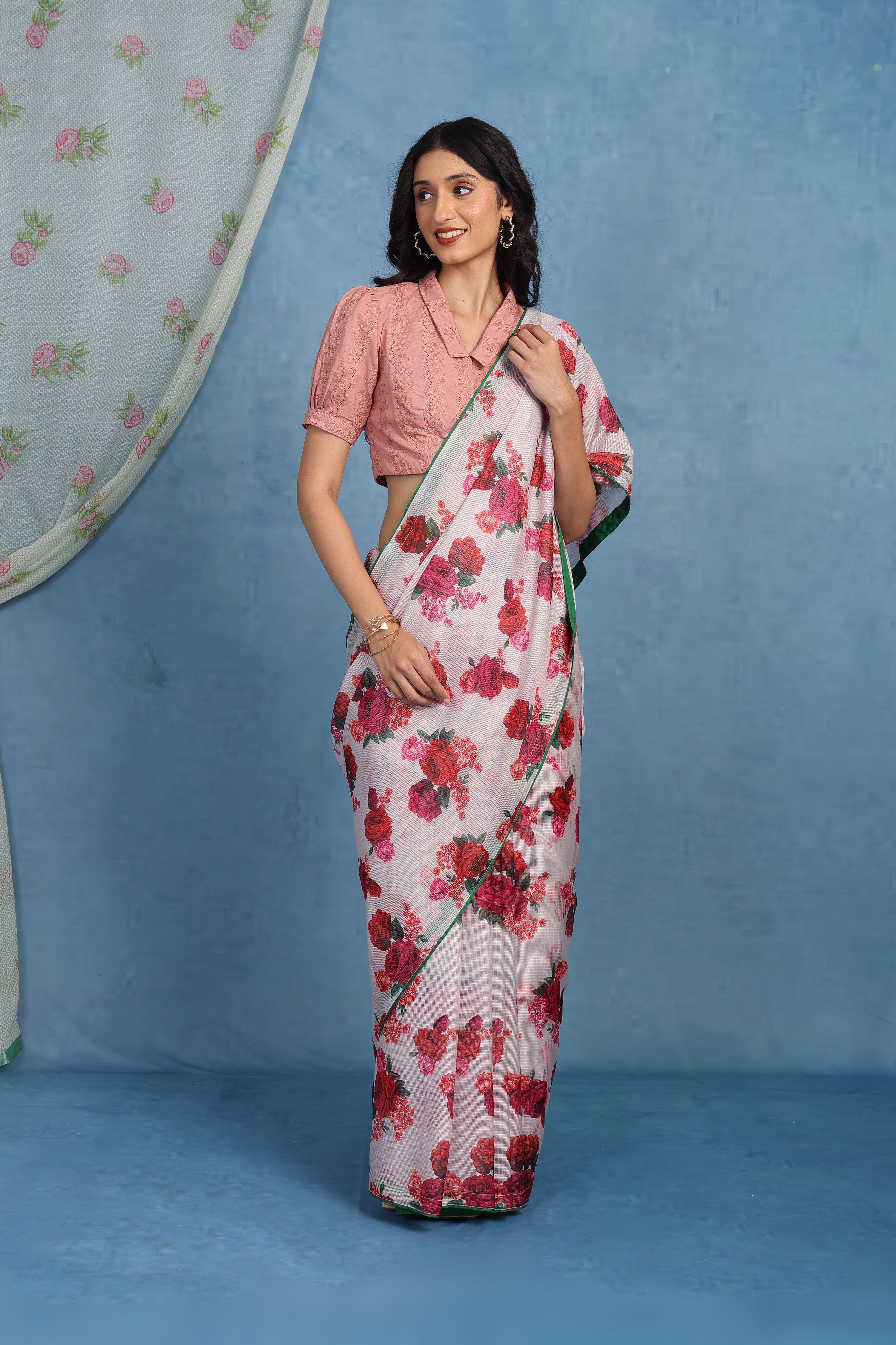 English Rose In Stormy Garden - Kota Saree