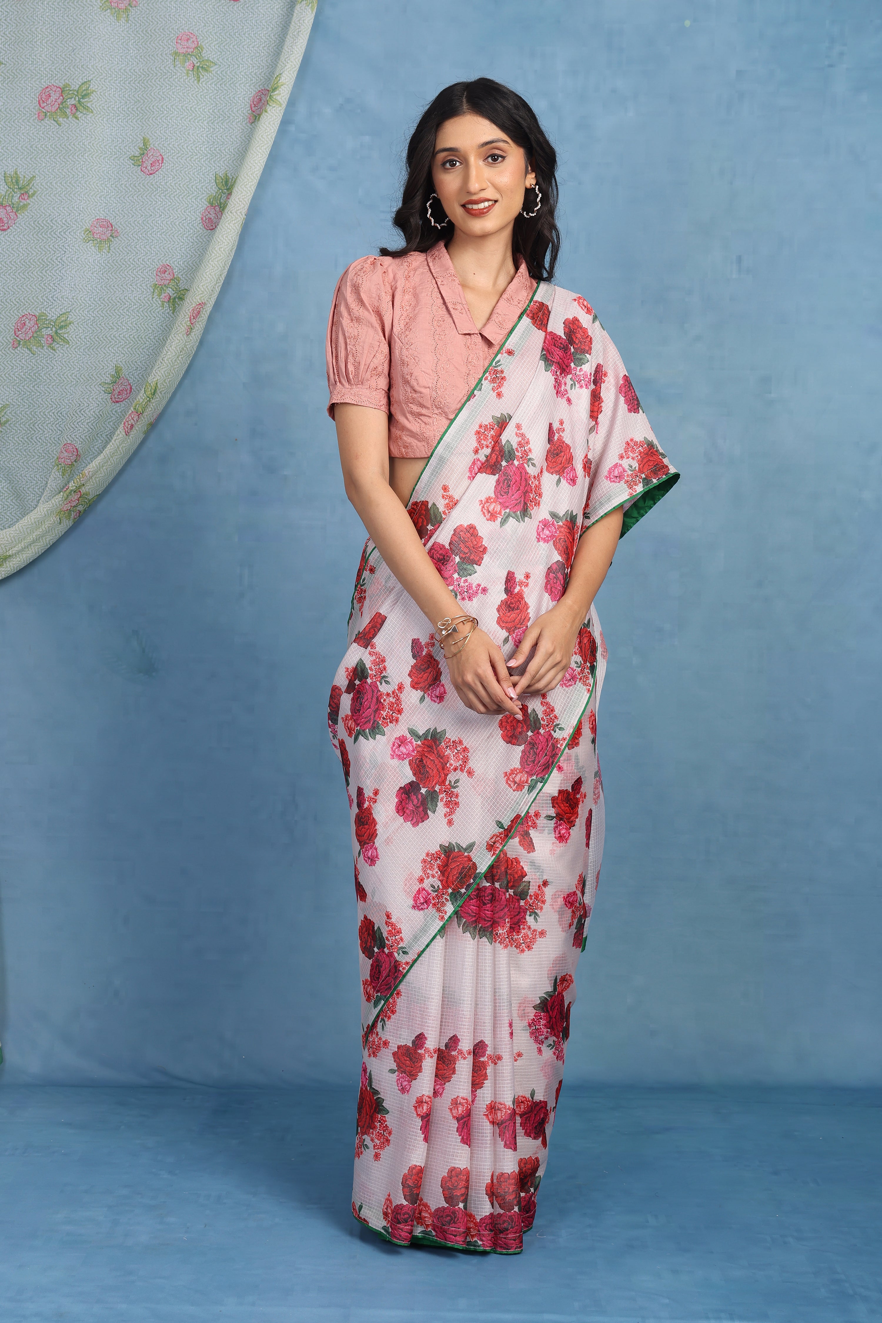 English Rose In Stormy Garden - Kota Saree