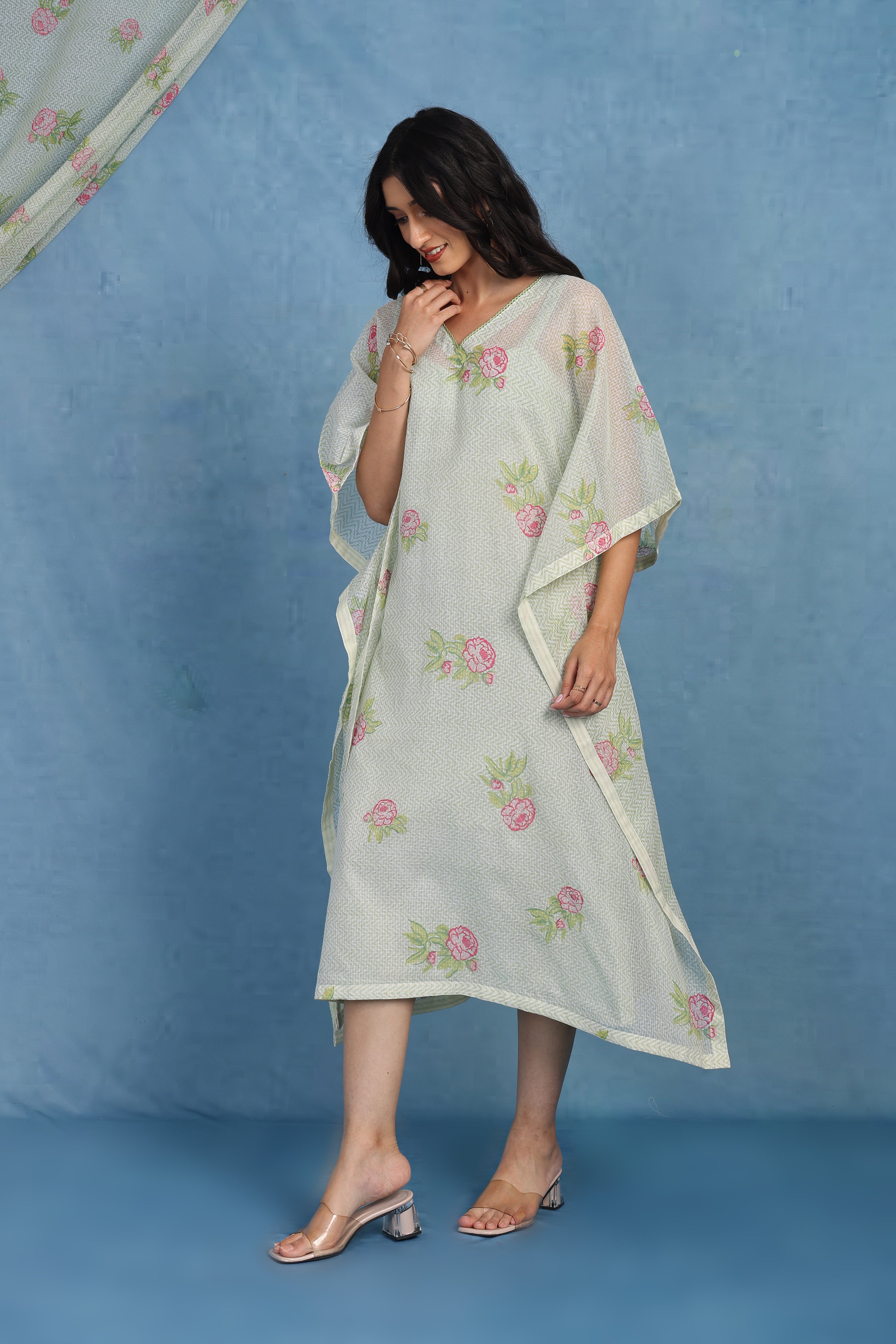 English Garden-moss Green Kaftan - Kaftan And Inner