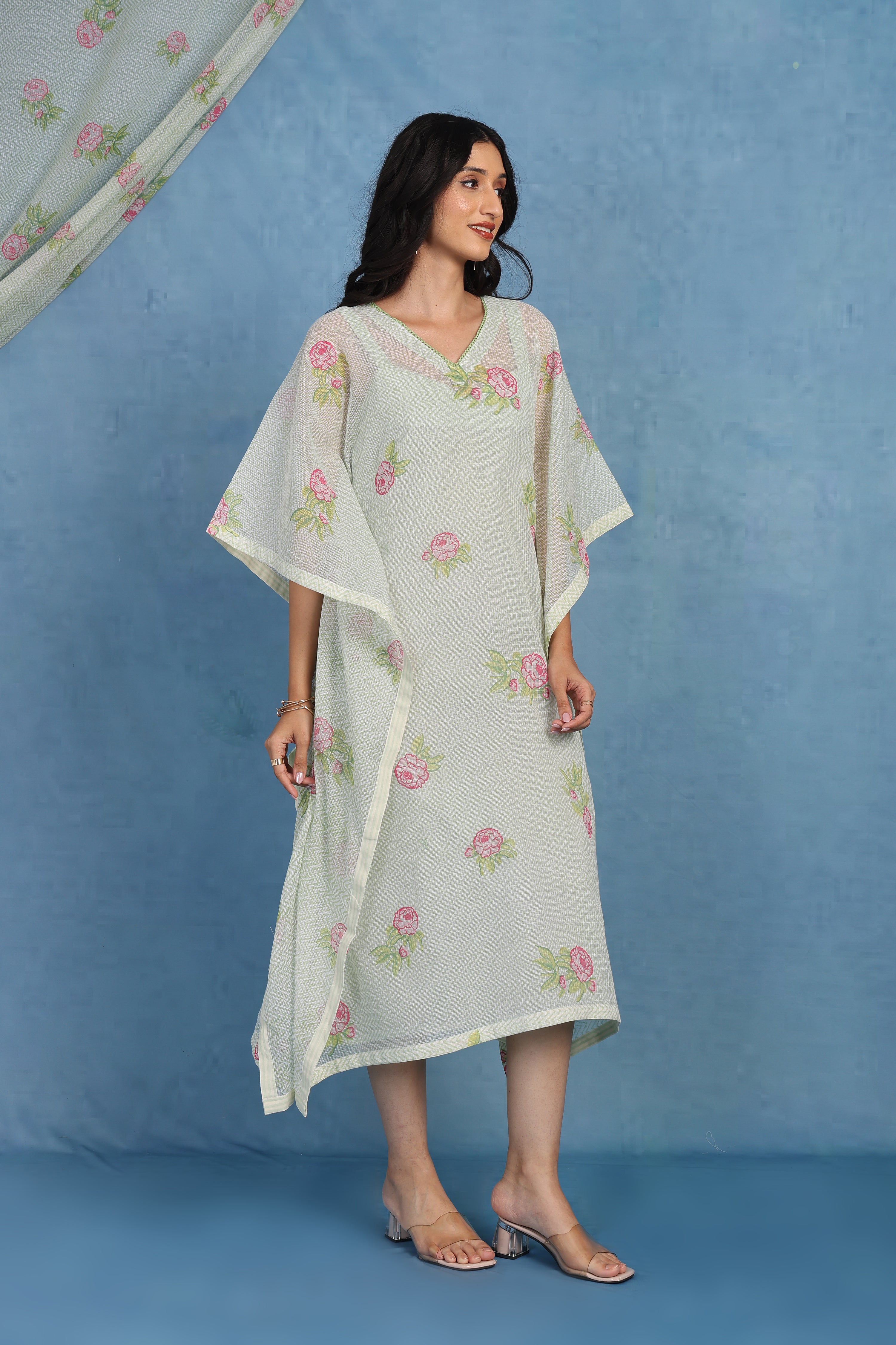 English Garden-moss Green Kaftan - Kaftan And Inner