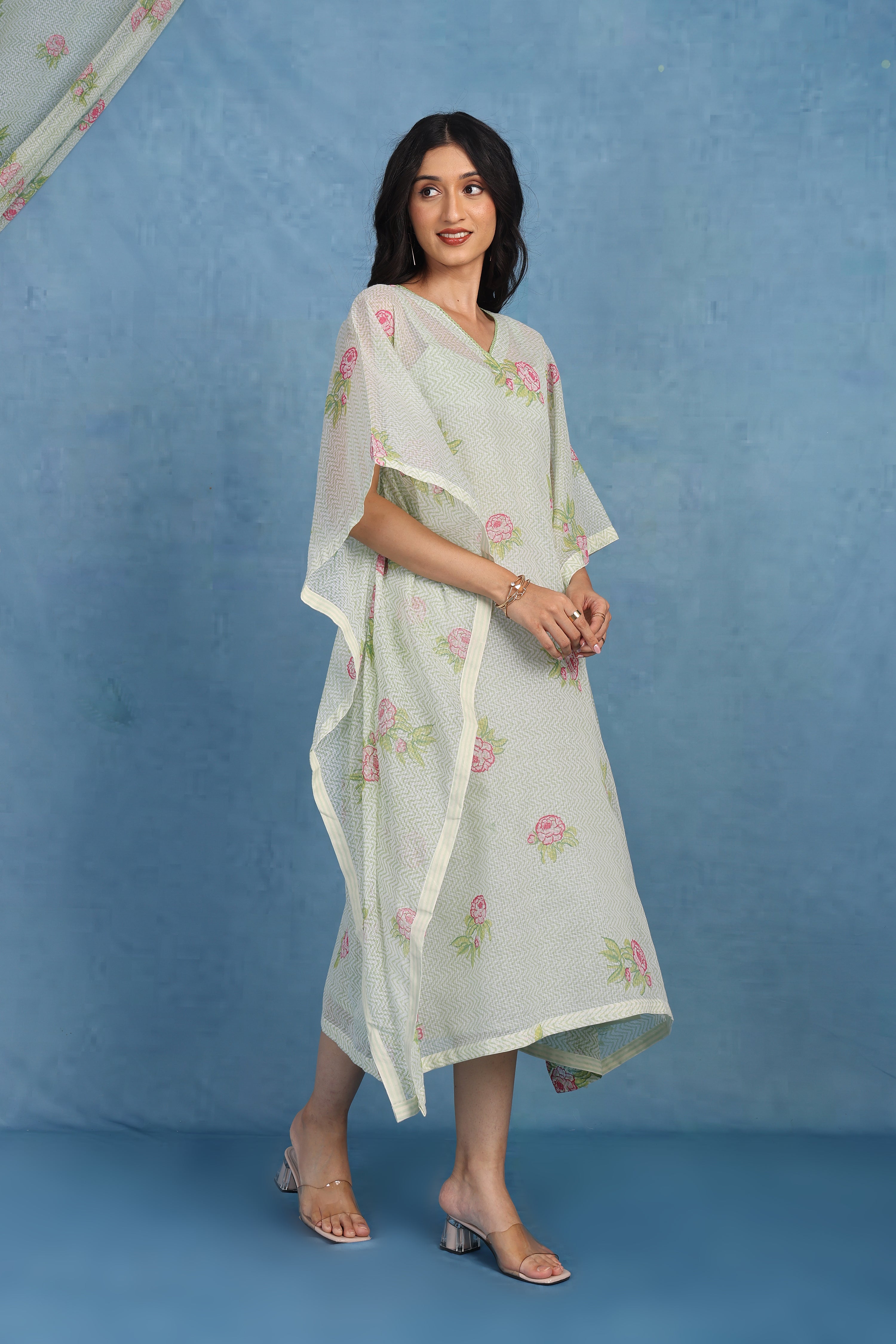 English Garden-moss Green Kaftan - Kaftan And Inner