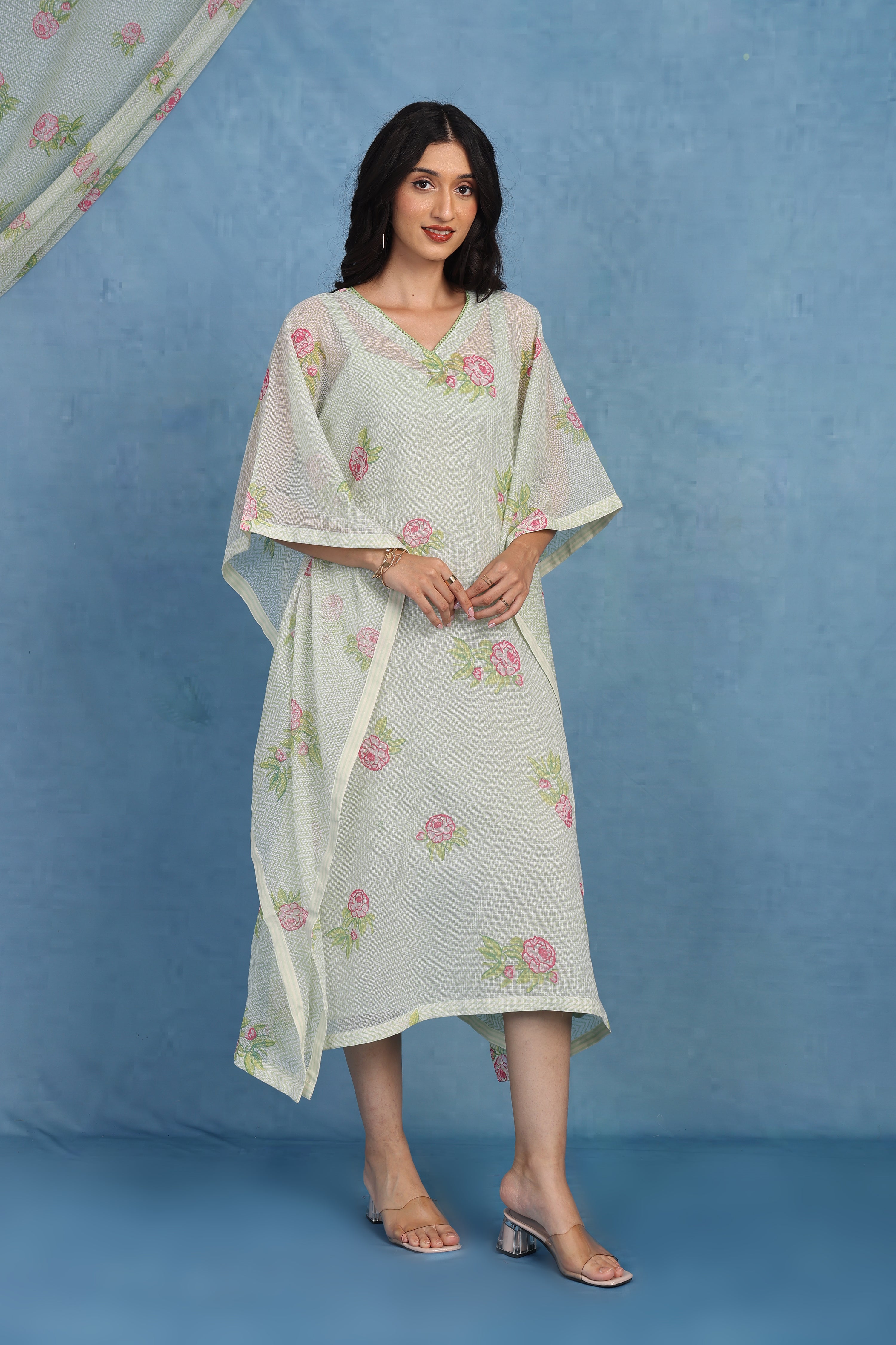 English Garden-moss Green Kaftan - Kaftan And Inner