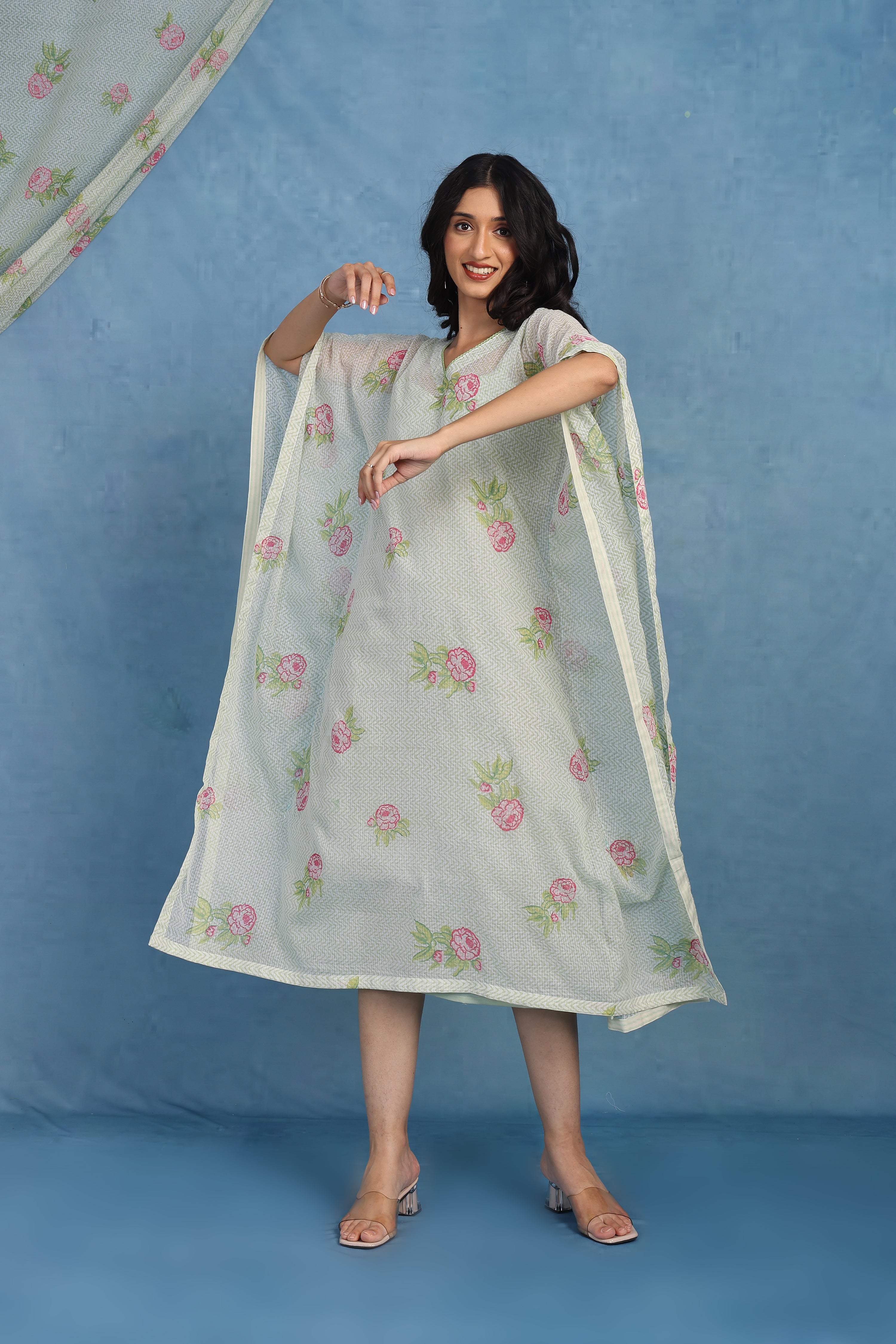 English Garden-moss Green Kaftan - Kaftan And Inner