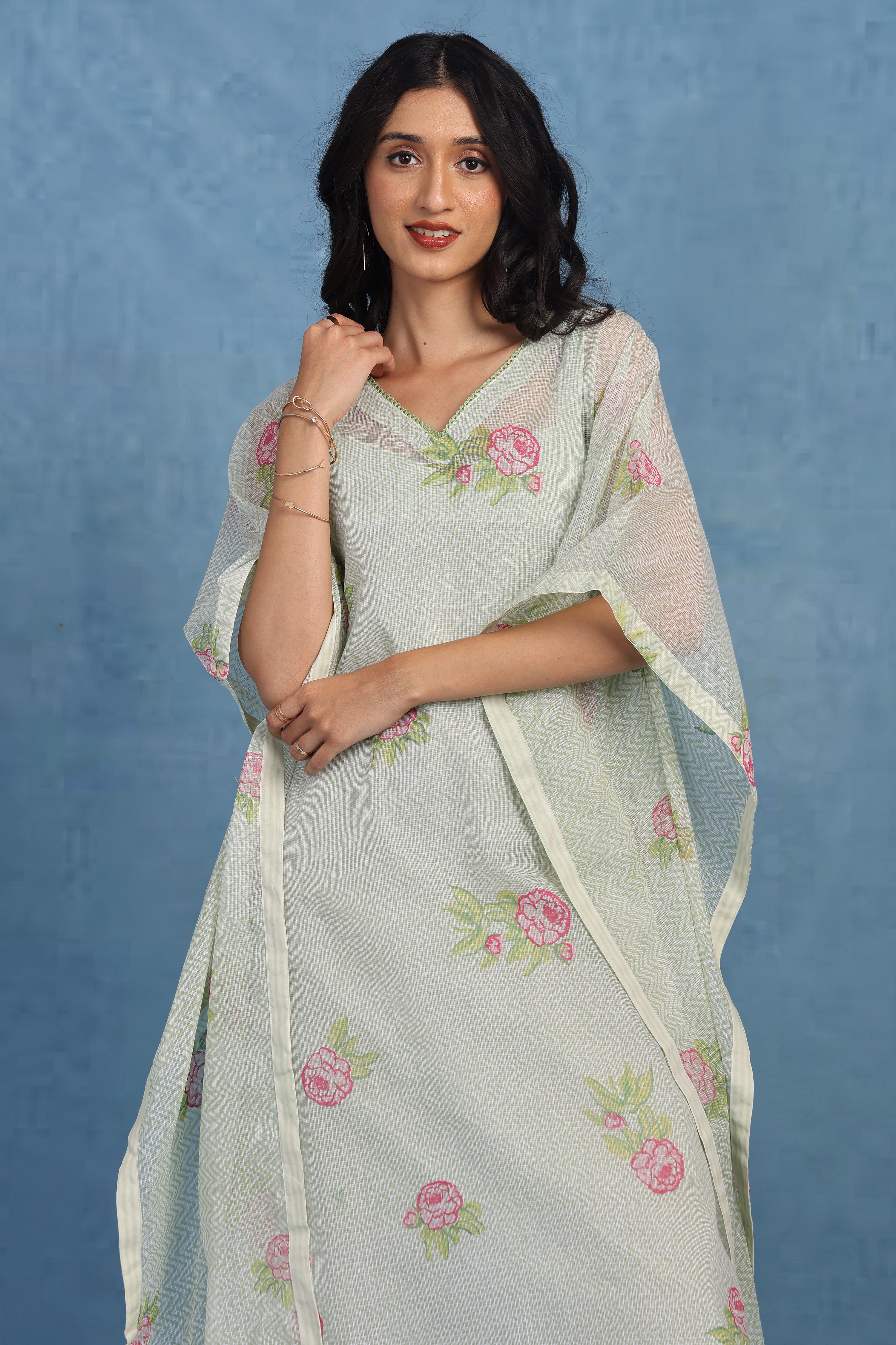 English Garden-moss Green Kaftan - Kaftan And Inner