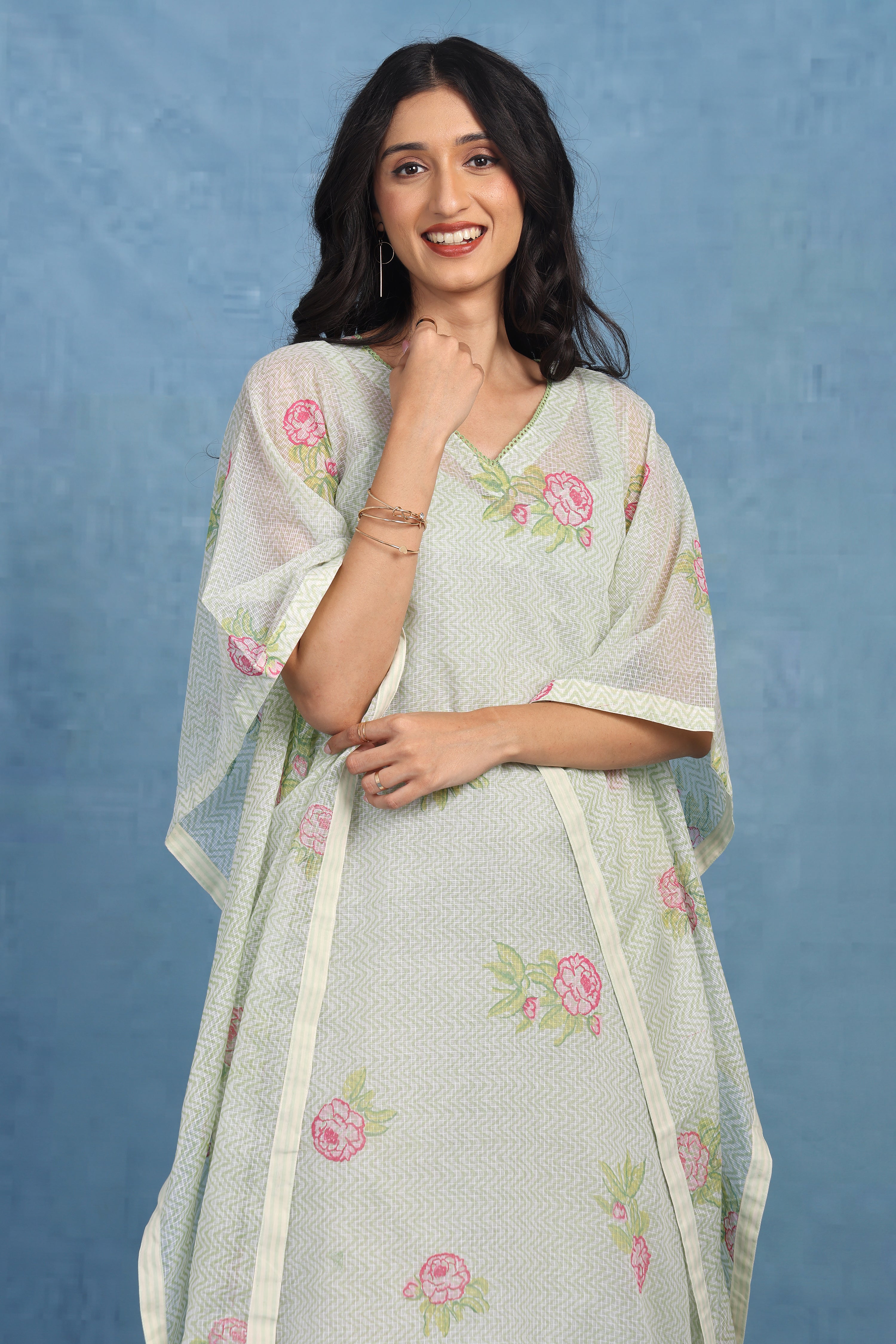 English Garden-moss Green Kaftan - Kaftan And Inner