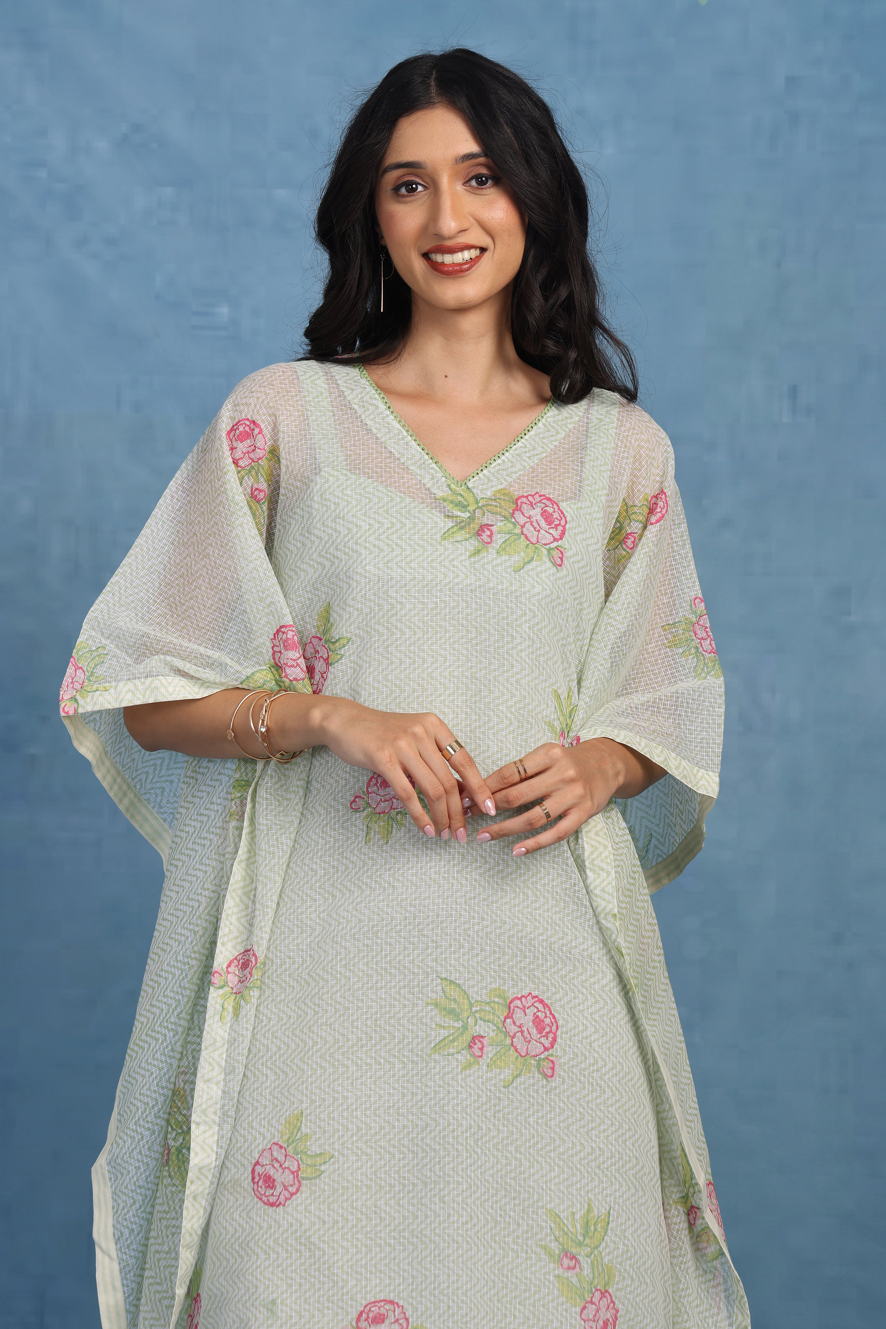 English Garden-moss Green Kaftan - Kaftan And Inner
