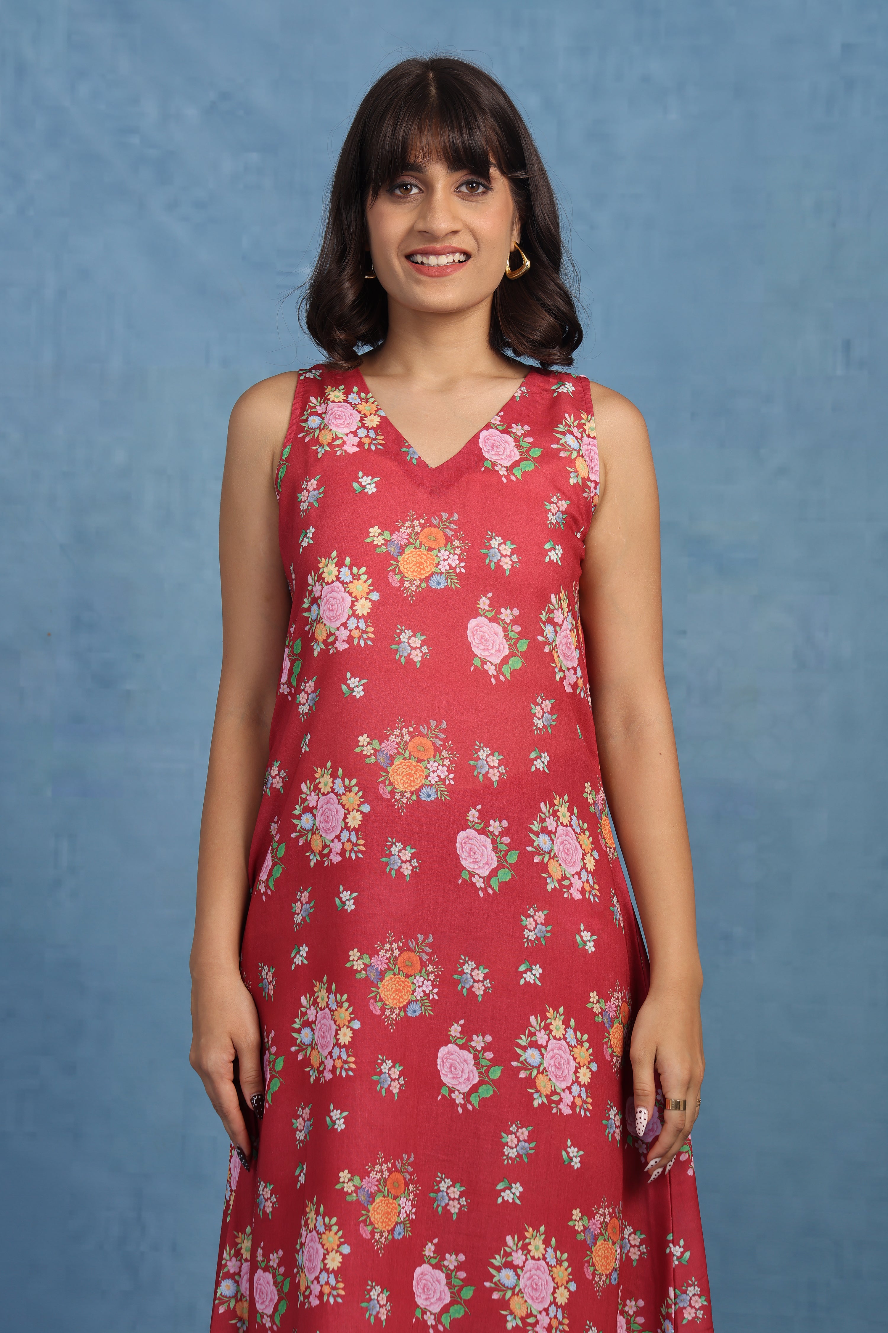 English Rose Garden – Crimson Red Co-ord Set -ONLY TOP