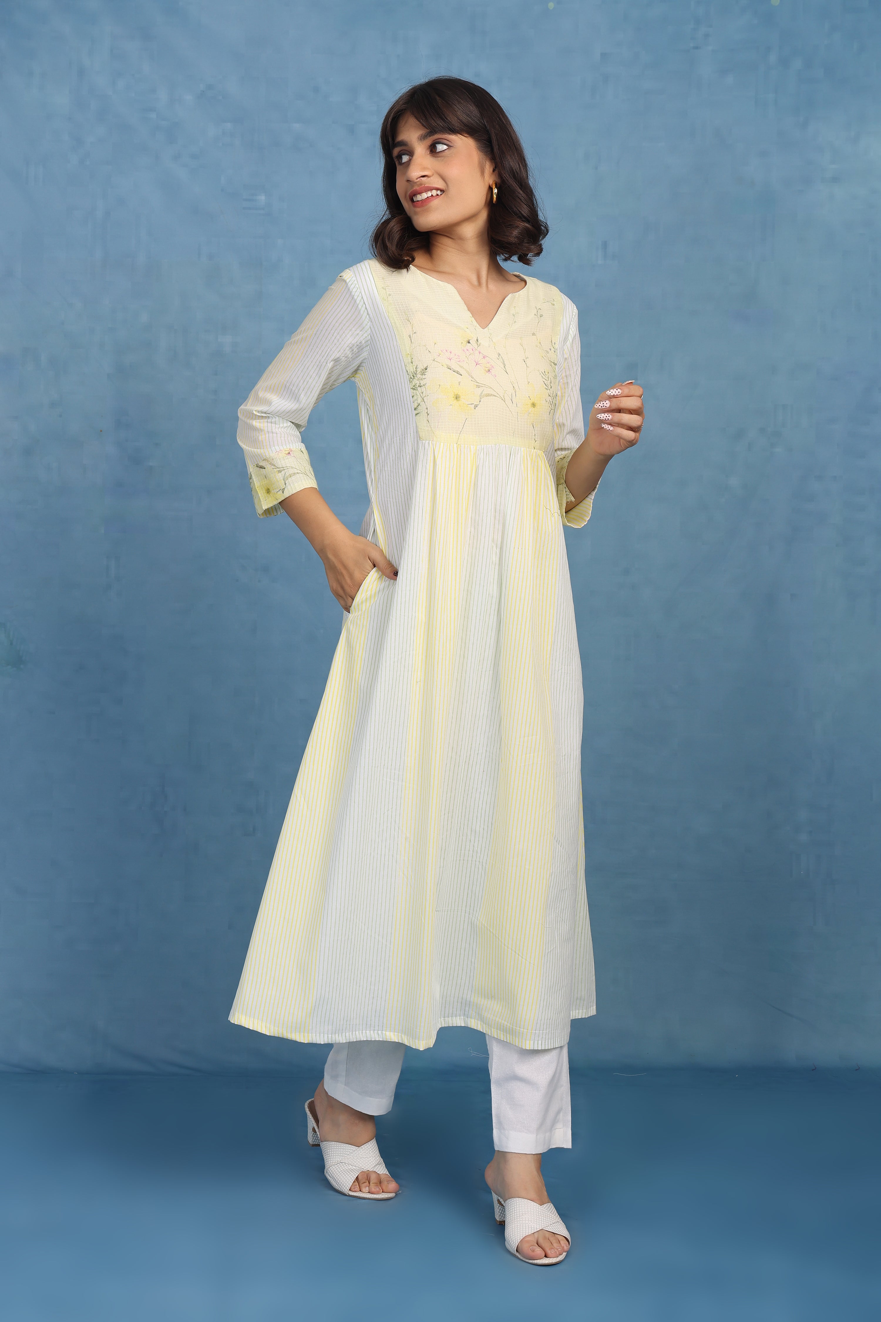 Kota Breeze Kurta- Lemon - Top And Bottom