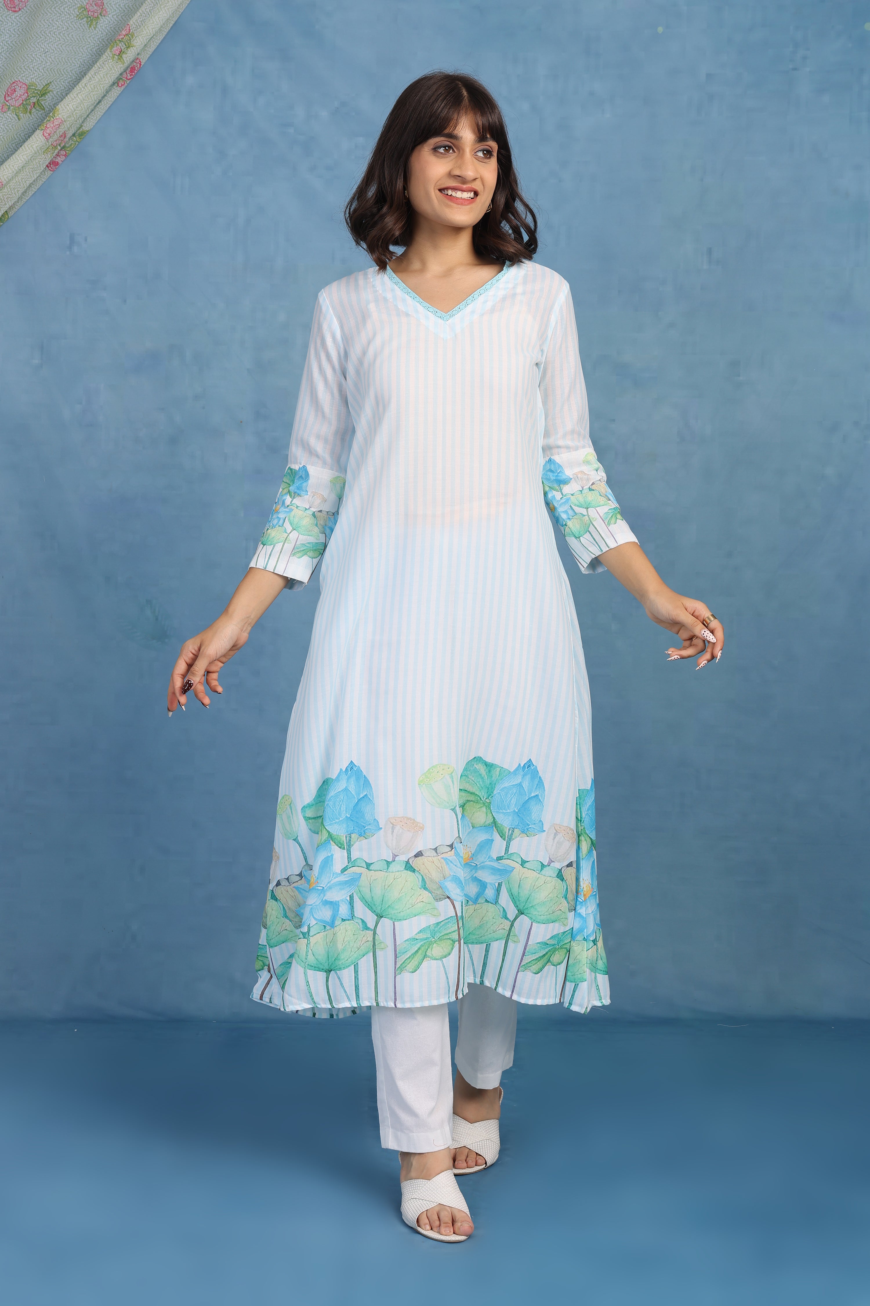 Petals Of Lotus – Powder Blue Kurta - Only Top