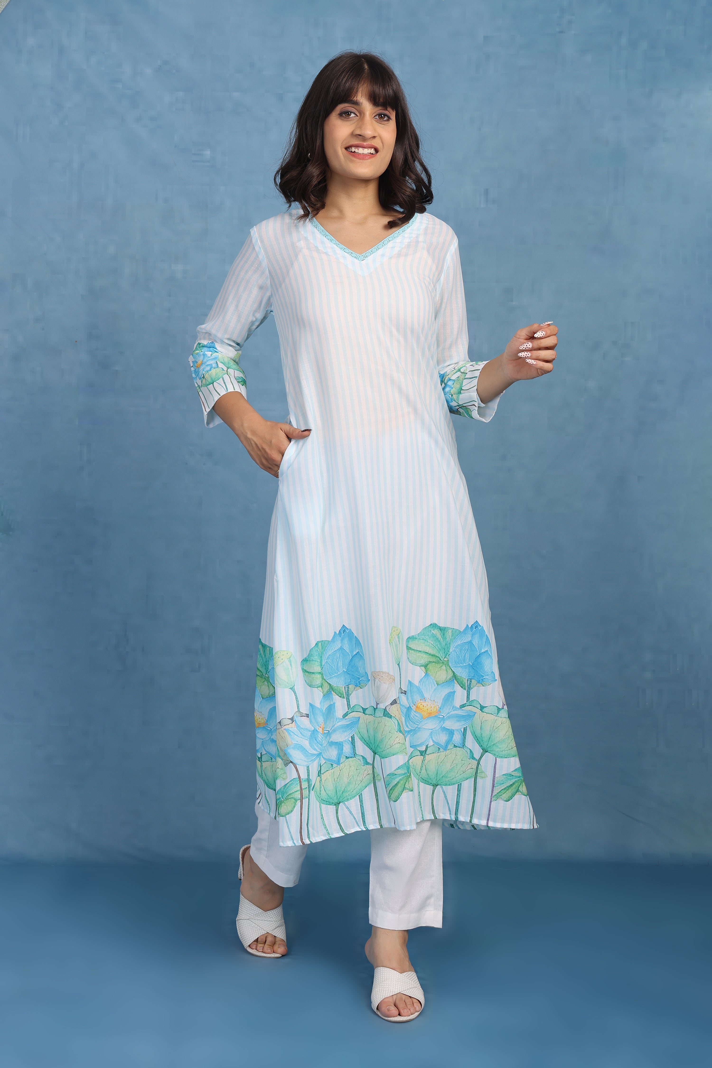 Petals Of Lotus – Powder Blue Kurta - Only Top