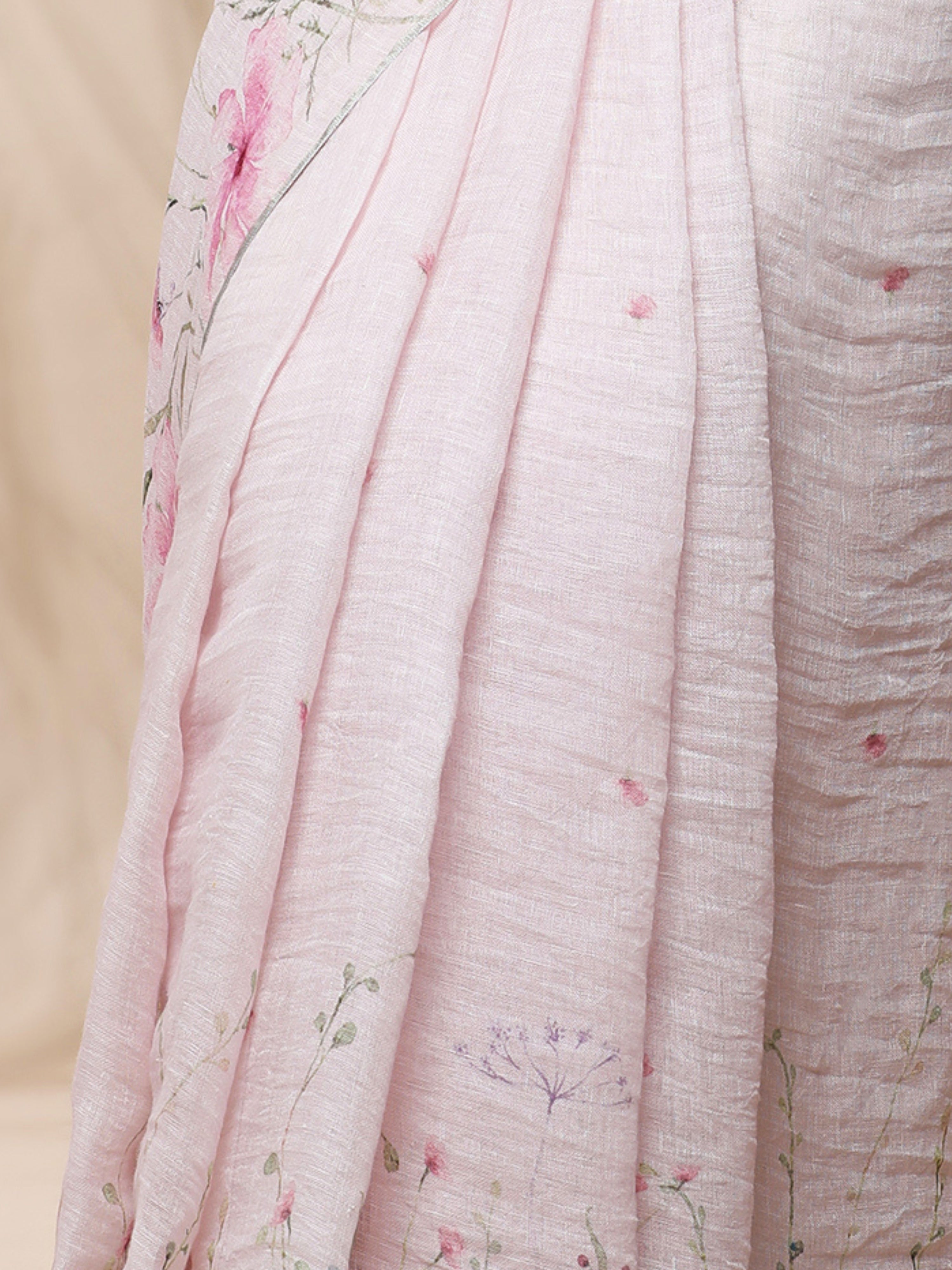 Noor - Blush Cronicle Powder Pink Linen Saree