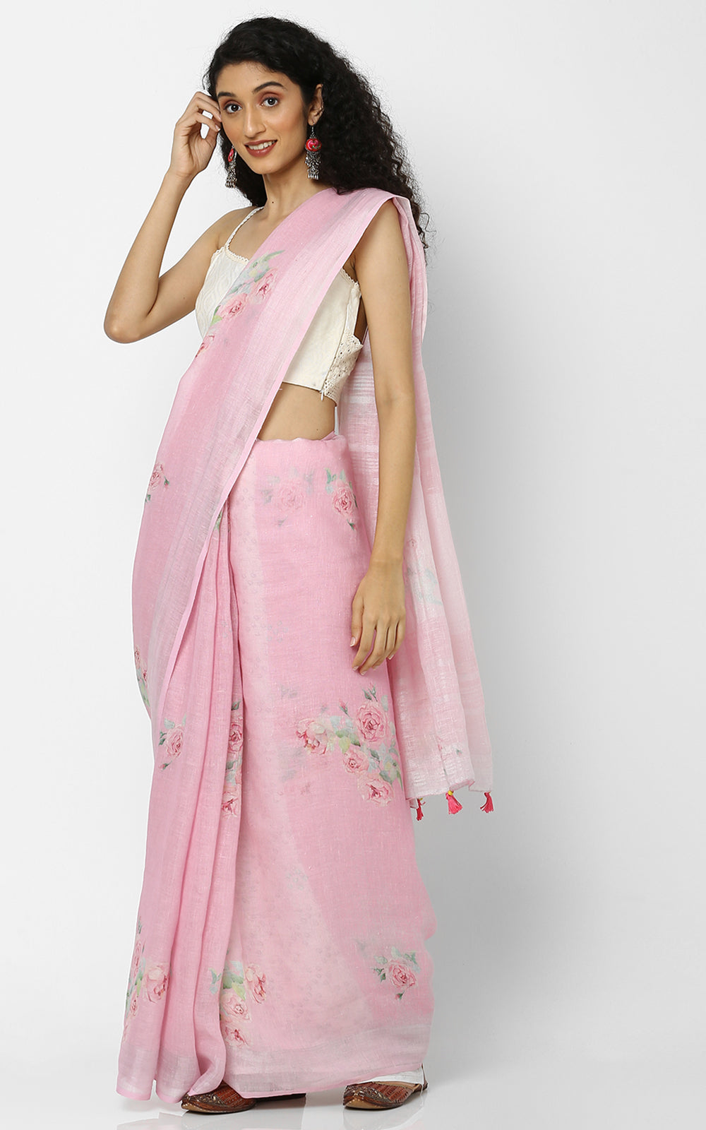 BLUSH PINK COTTON SAREE WITH ROSES – Tina Eapen Design studio