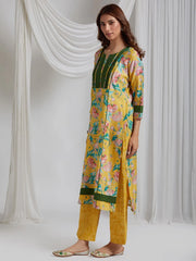 Mango Relish Handwoven Chanderi Silk Kurta With Printed Flowers