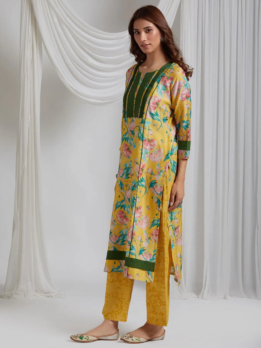 Mango Relish Handwoven Chanderi Silk Kurta With Printed Flowers