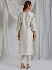 Pearl Handwoven Chanderi Silk With Banarasi Jacquard And Pintucks