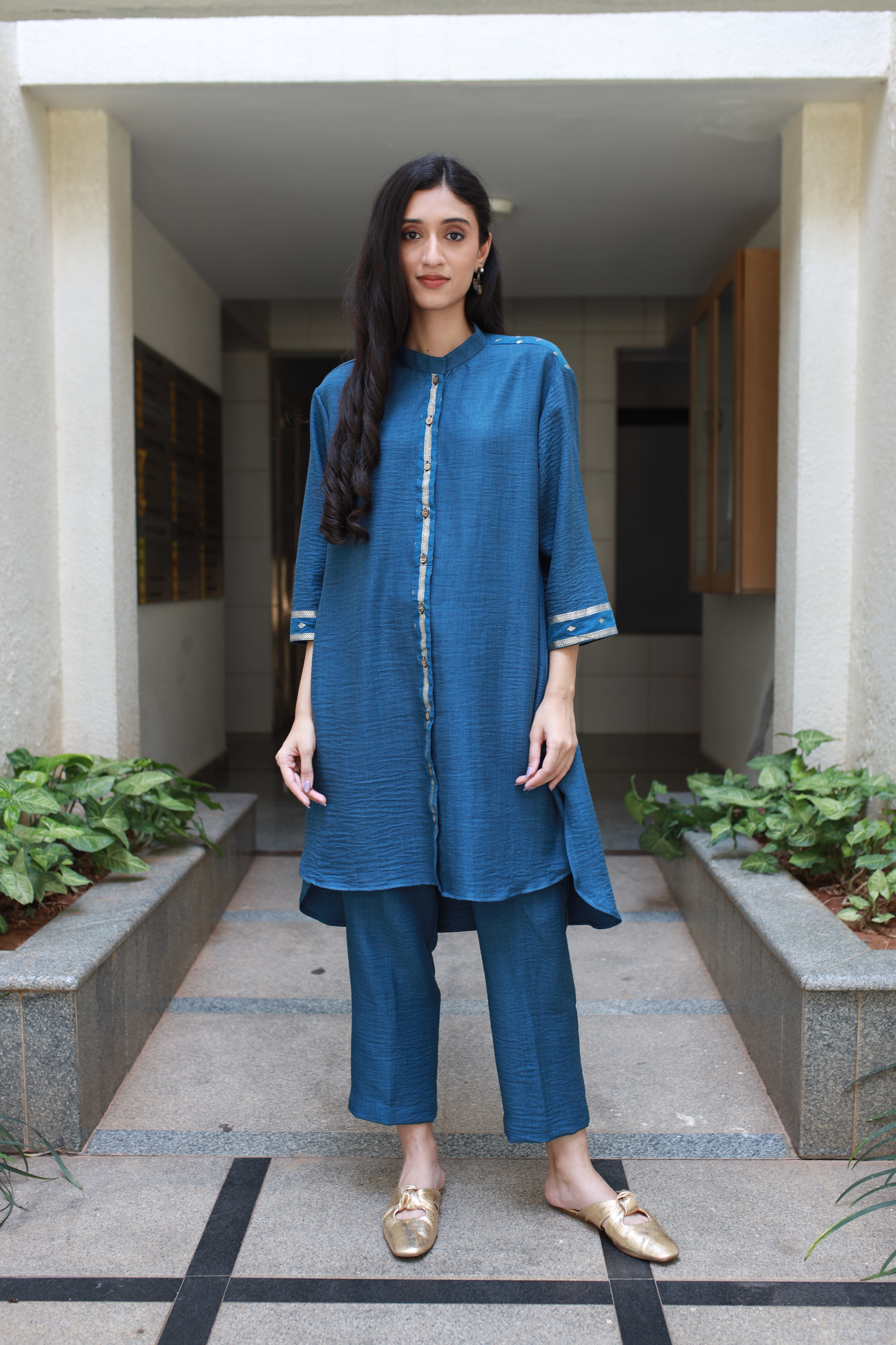 Imperial Blue Twill Cotton/linen Tunic and Pants