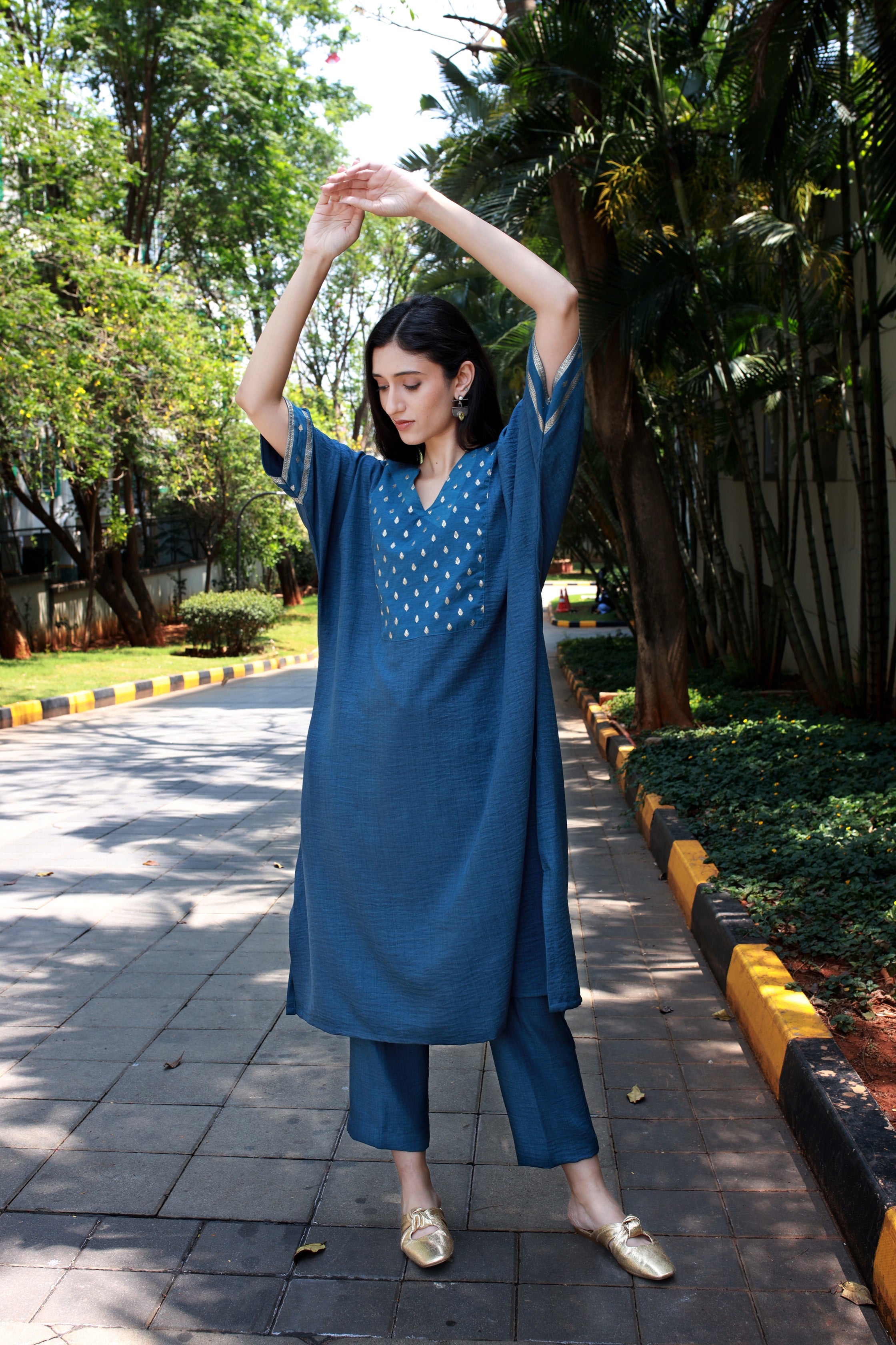 Fluid Grace Imperial Blue Yoke  Co-ord Set