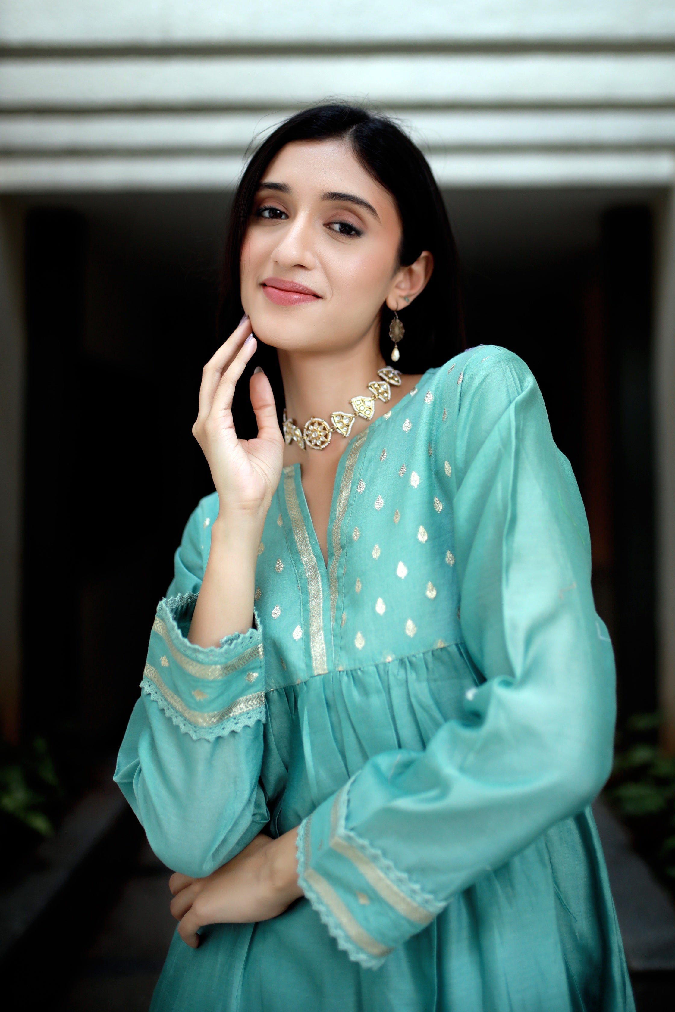 Heritage Glow Emeral Blue Silk Kurta