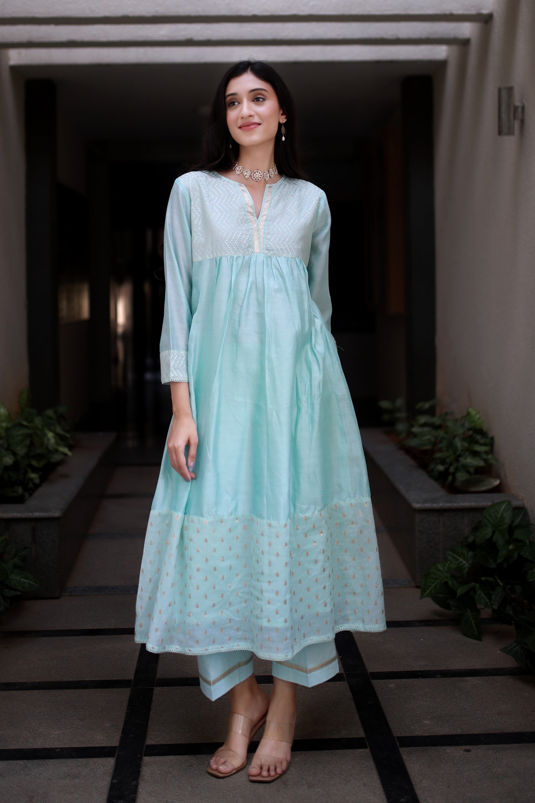 Heritage Glow Mint Pistache Silk Kurta
