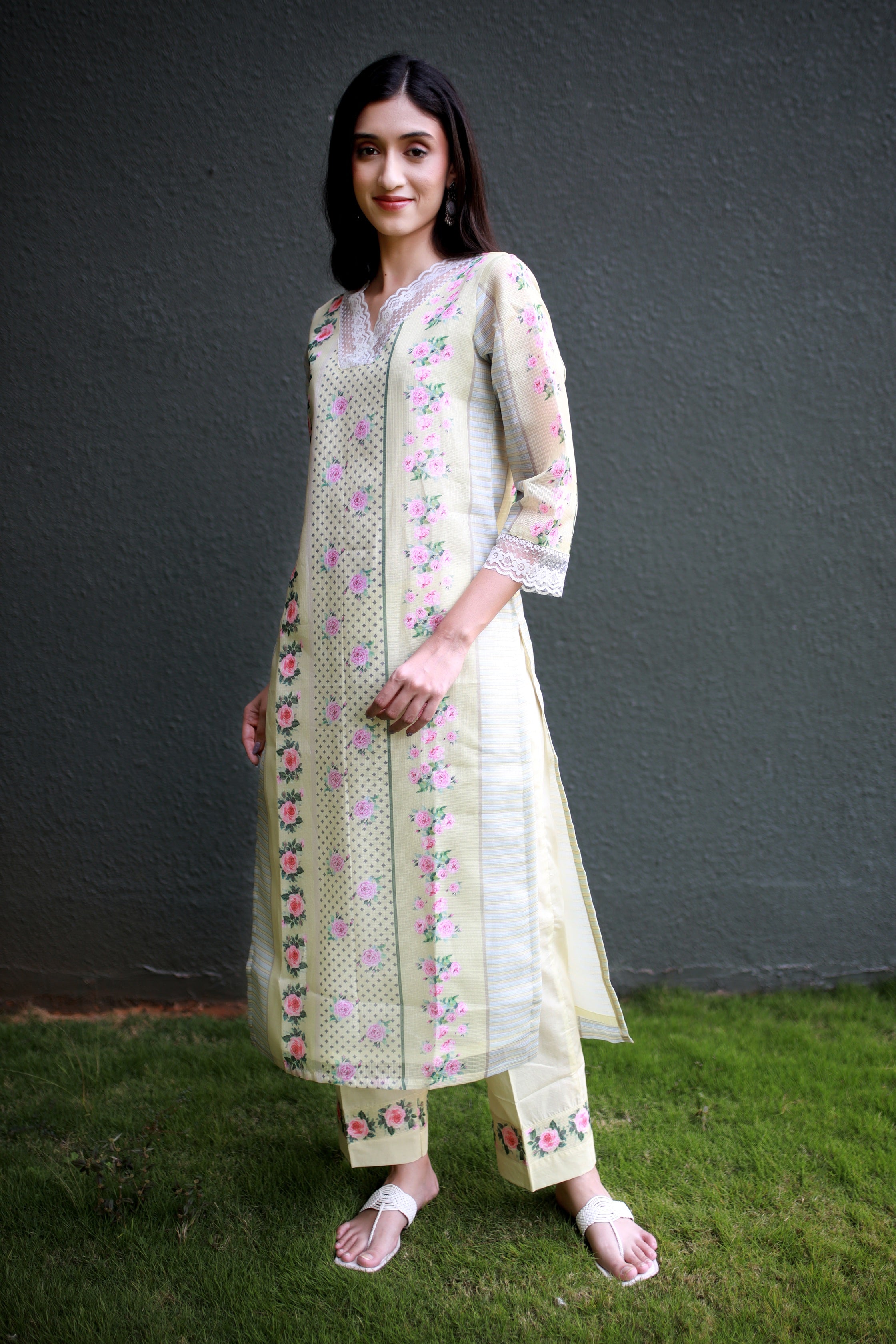 Malhaar Butter Yellow  Kota Kurta