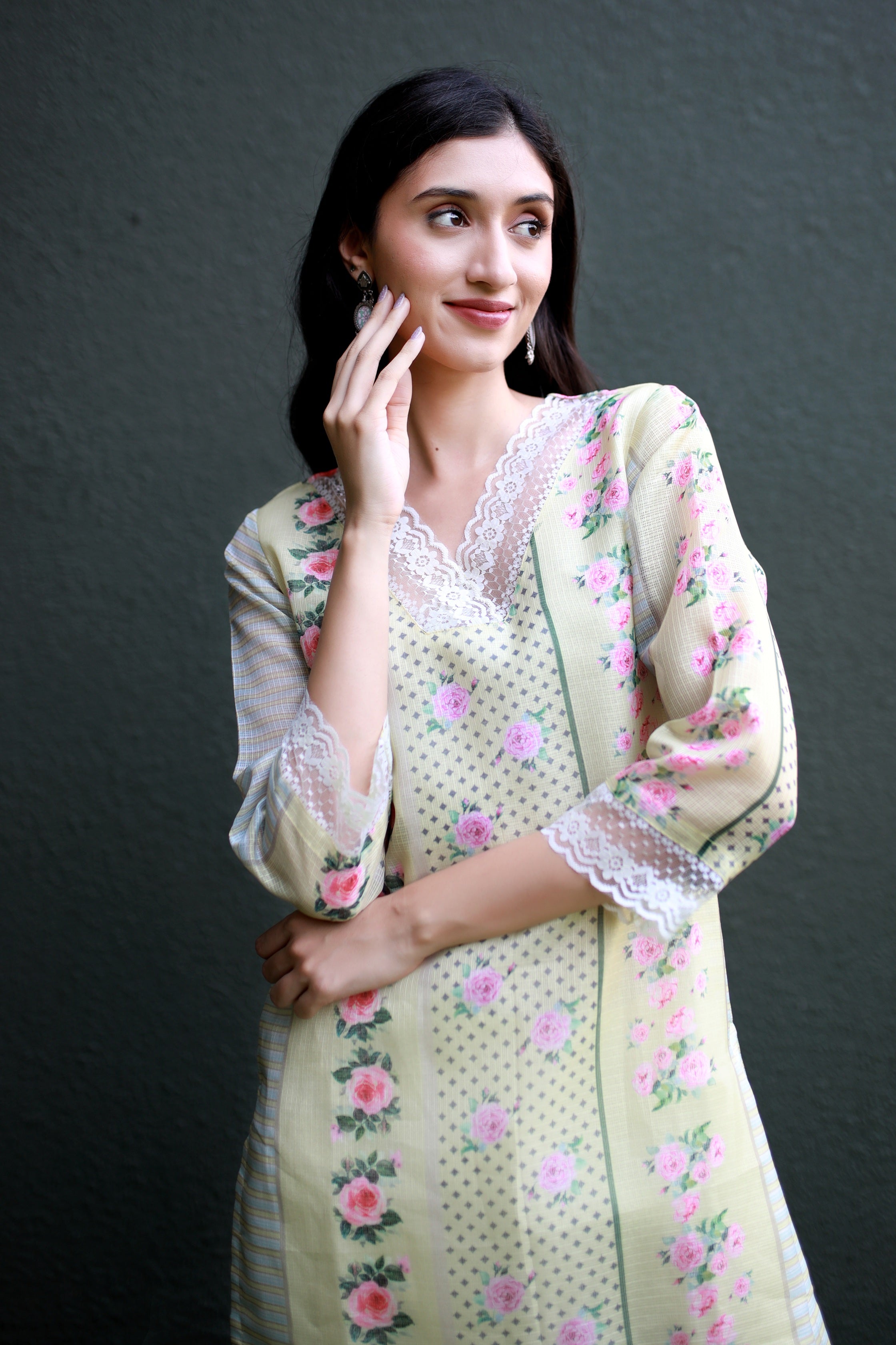 Malhaar Butter Yellow  Kota Kurta