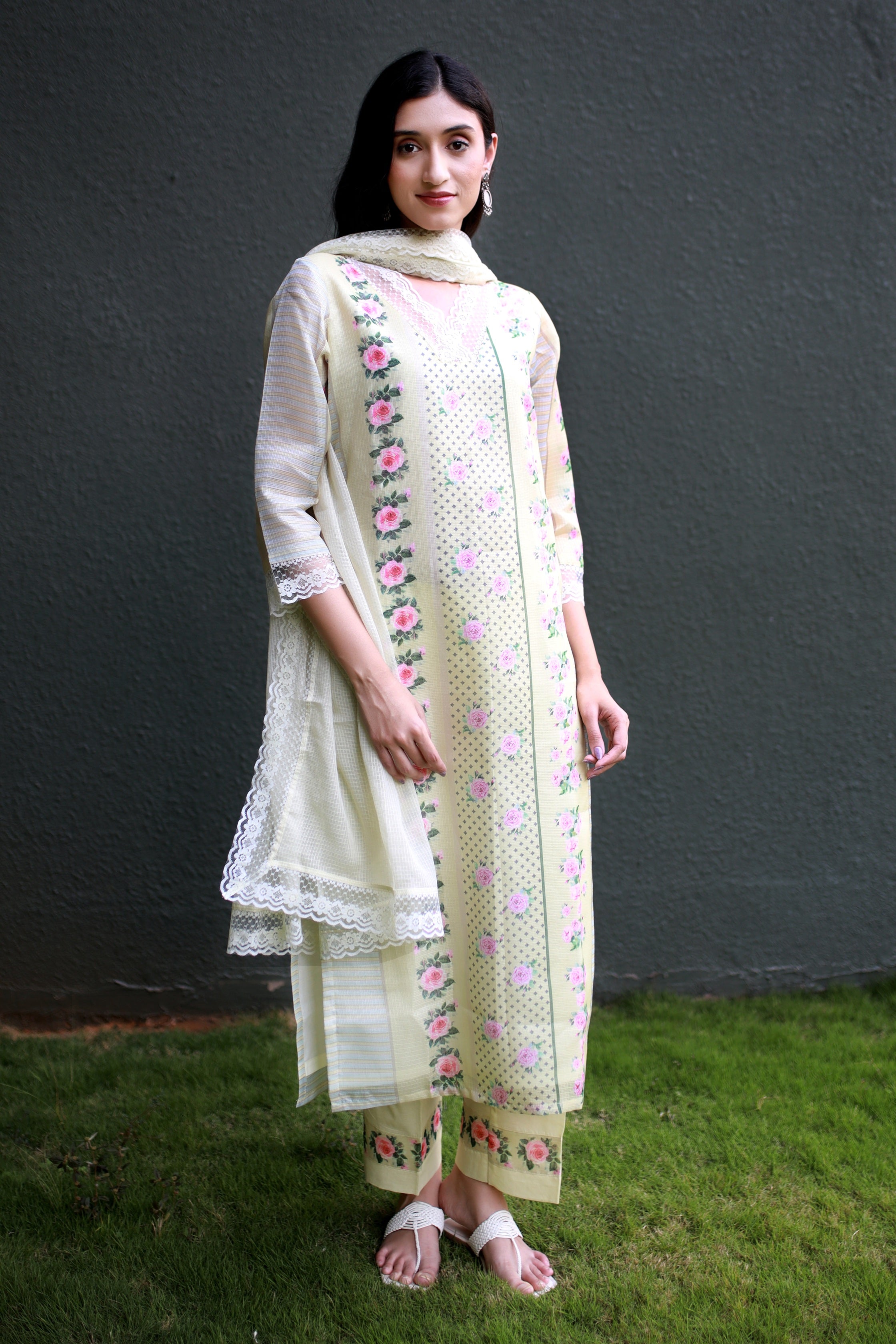 Malhaar Butter Yellow  Kota Kurta  And Bottom