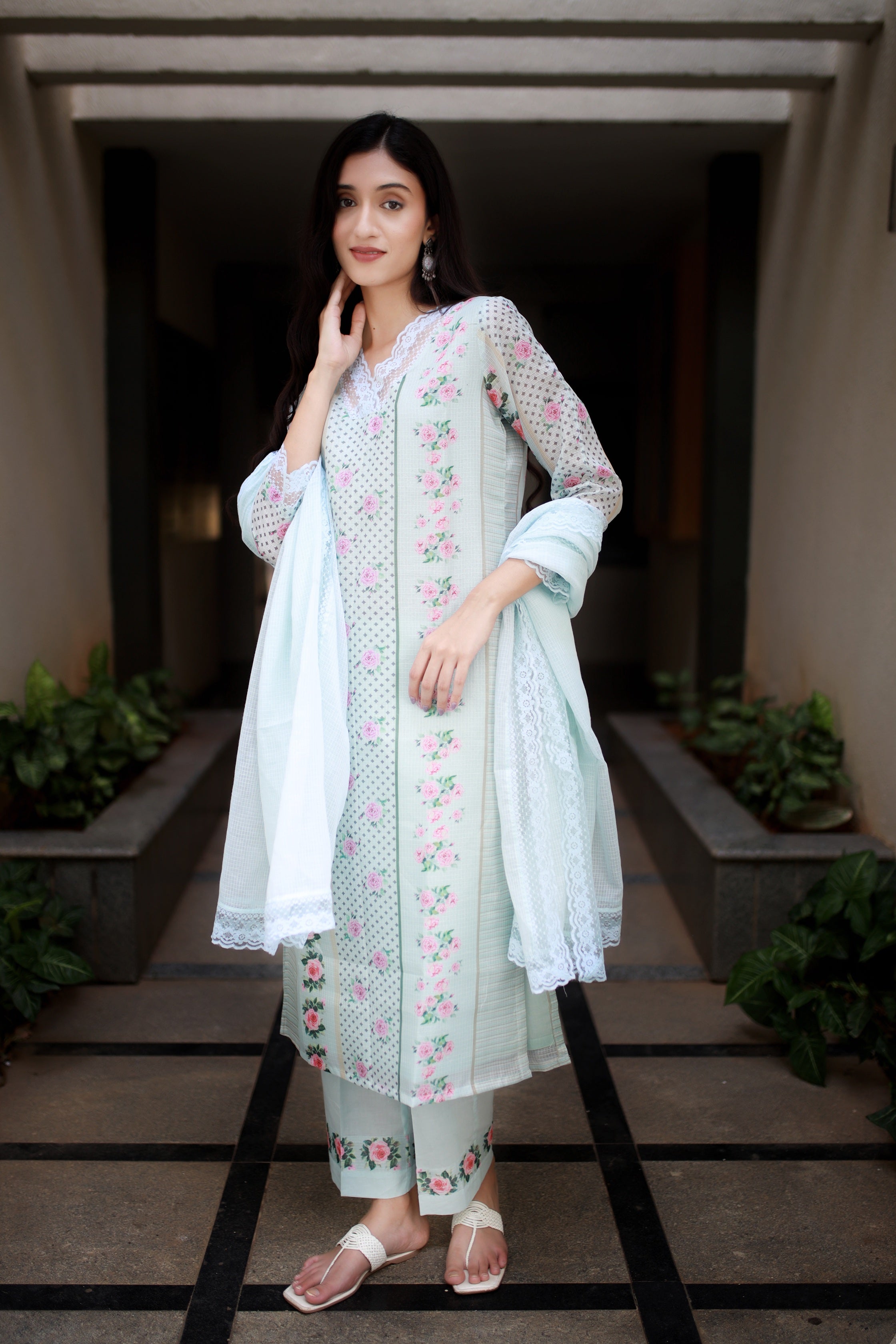 Malhaar Teal Blue  Kota Kurta  And Bottom