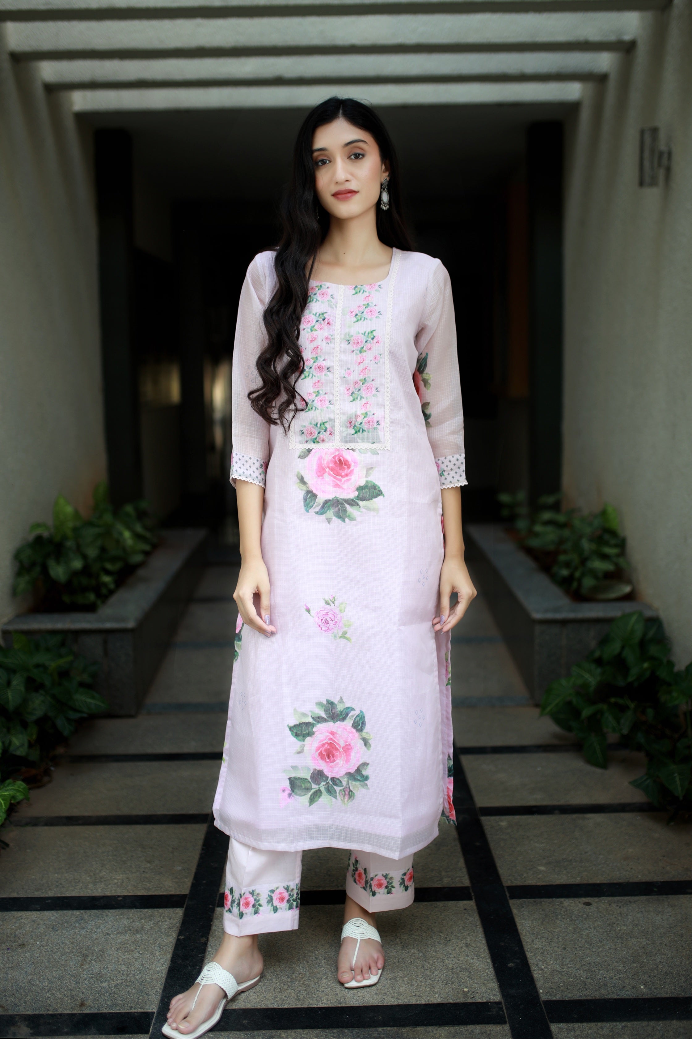 Malhaar Pale Pink Kota Kurta