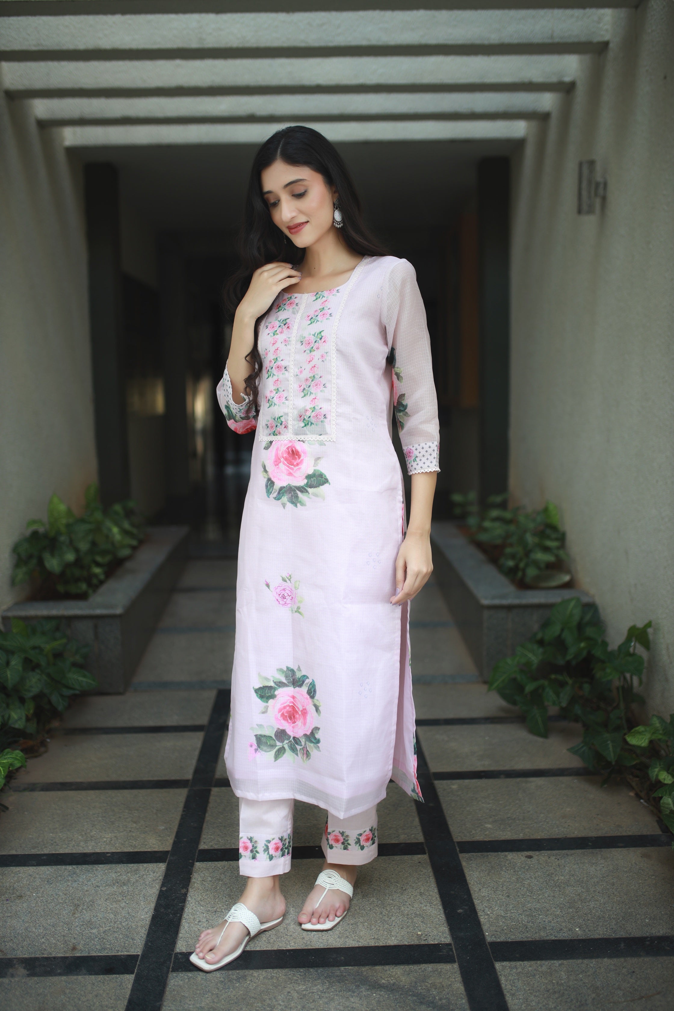 Malhaar Pale Pink Kota Kurta