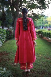 Burnt Saffron Handwoven Chanderi And Antique Brocade - Kurta & Pant with Dupatta