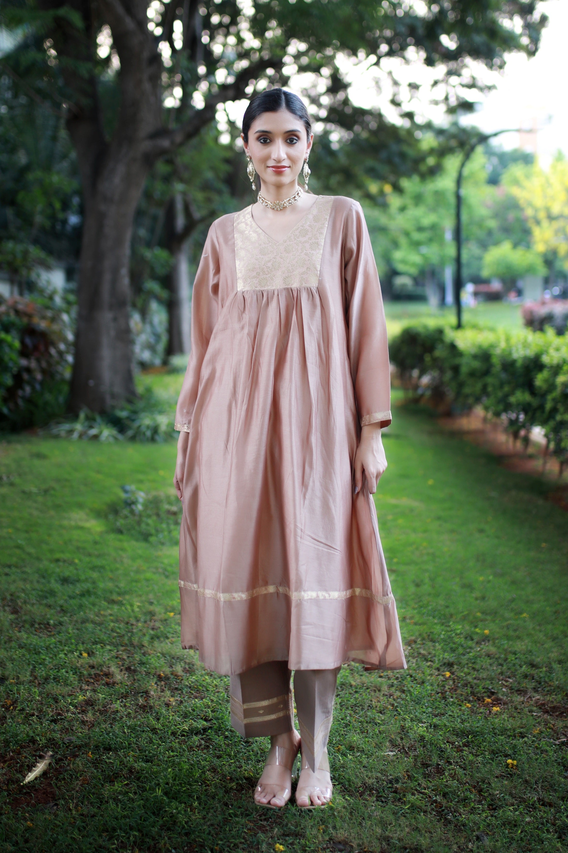 Heritage Glow Golden Biscuit Silk Kurta