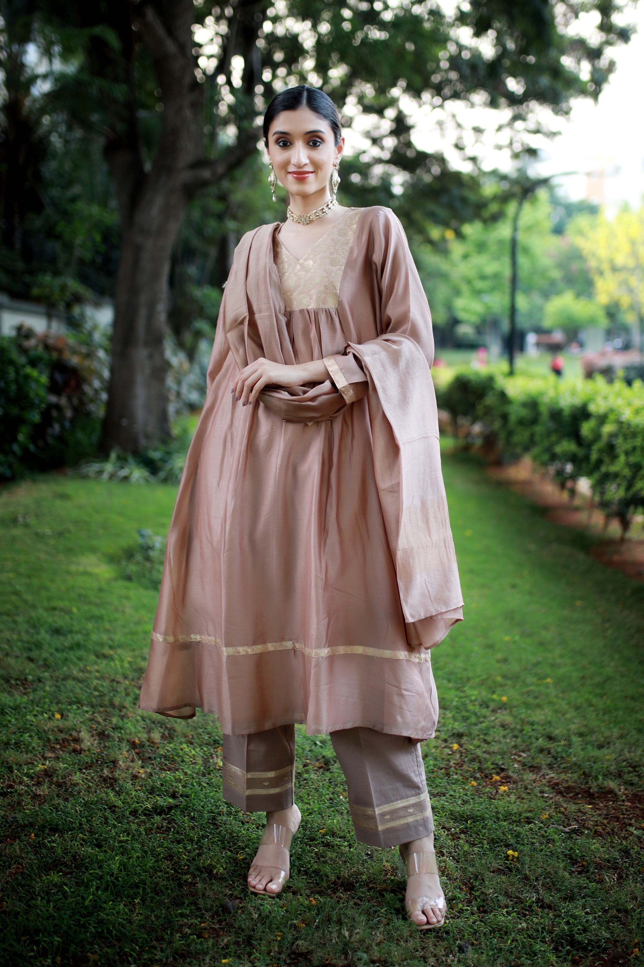 Golden Biscotti Handwoven Chanderi And Antique Brocade - Kurta & Pant with Dupatta