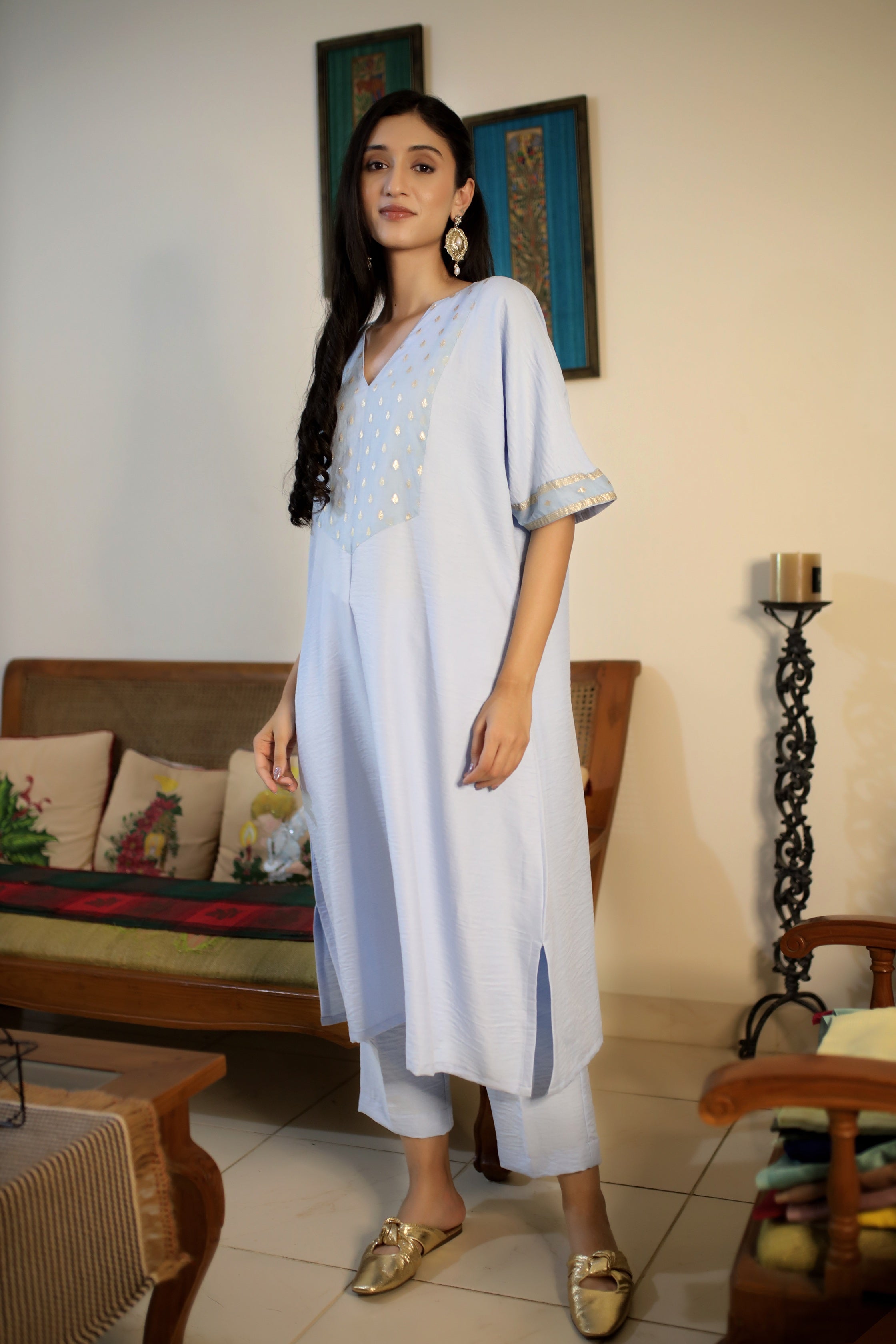 Fluid Grace Ice Blue Yoke Co-ord Set