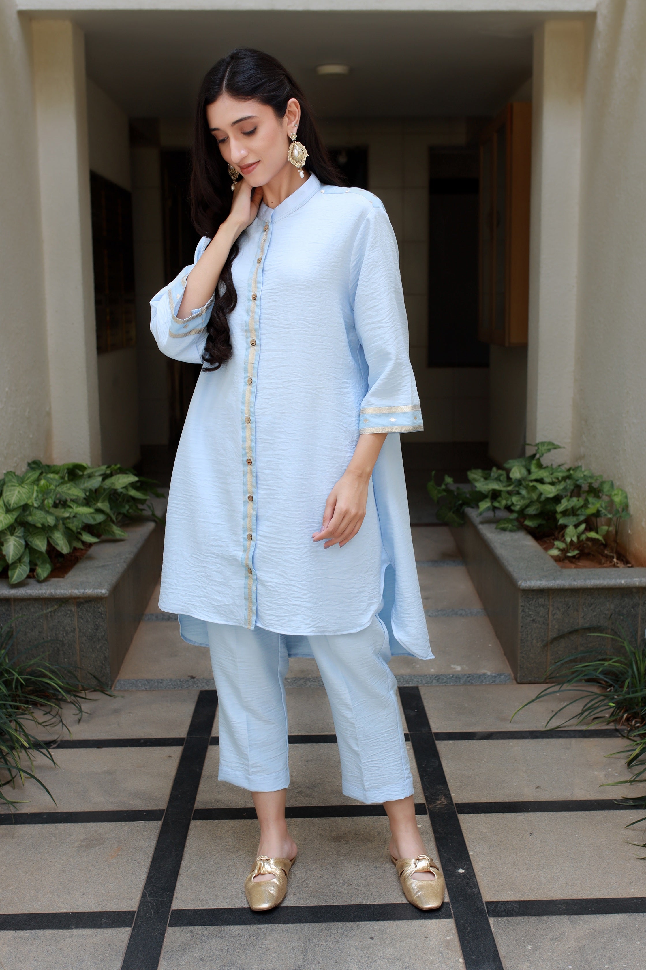 Ice Blue Twill Cotton/linen Tunic and Pants