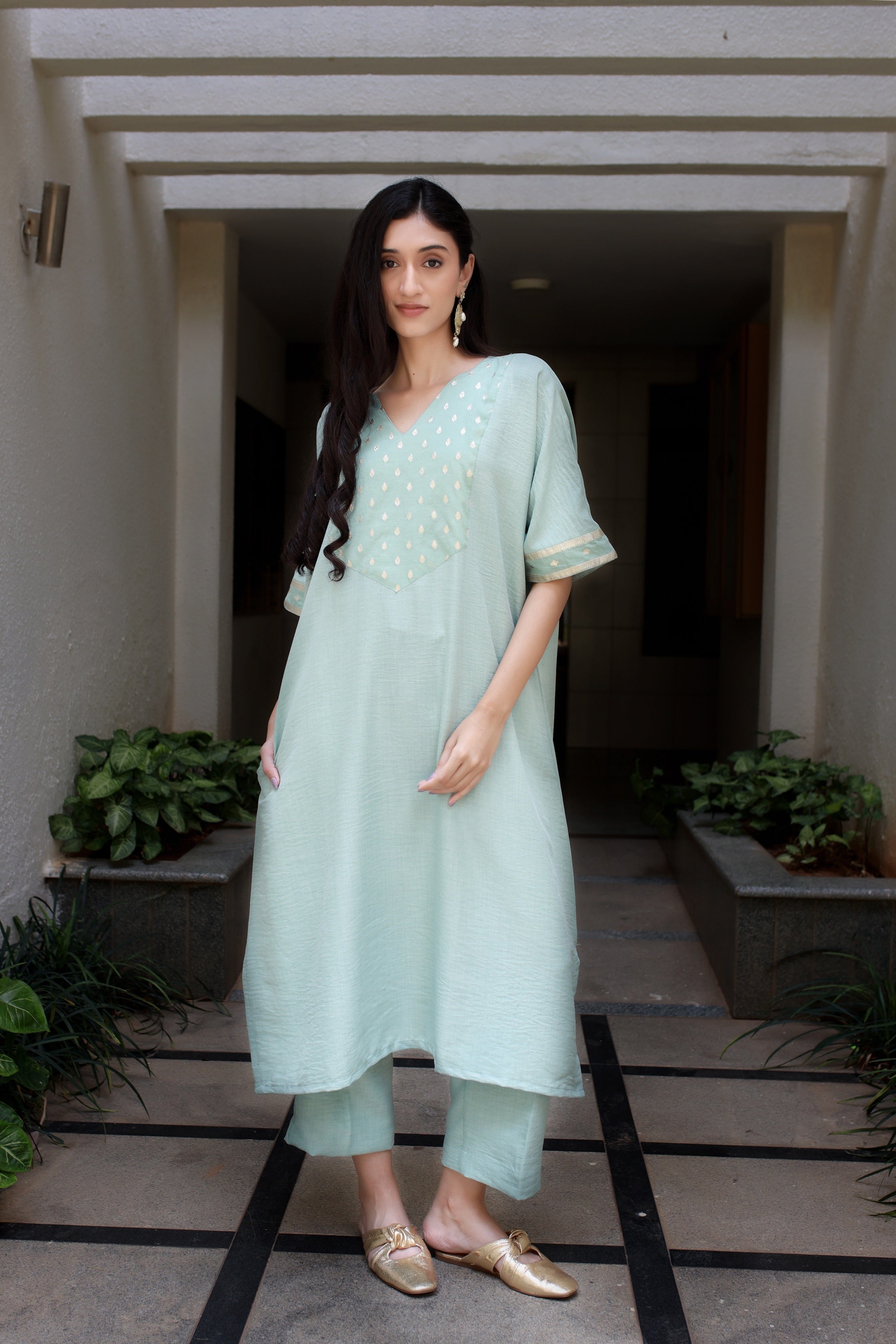 Fluid Grace Apple Green Yoke  Co-ord Set