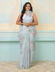Fuchsia Lightweight Kota Saree With Vintage Watercolor Floral Prints