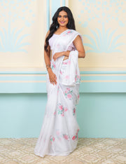 Snow Lightweight Kota Saree With Vintage Watercolor Floral Prints