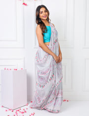 Shell Pink Lightweight Kota Saree With Vintage Watercolor Floral Prints