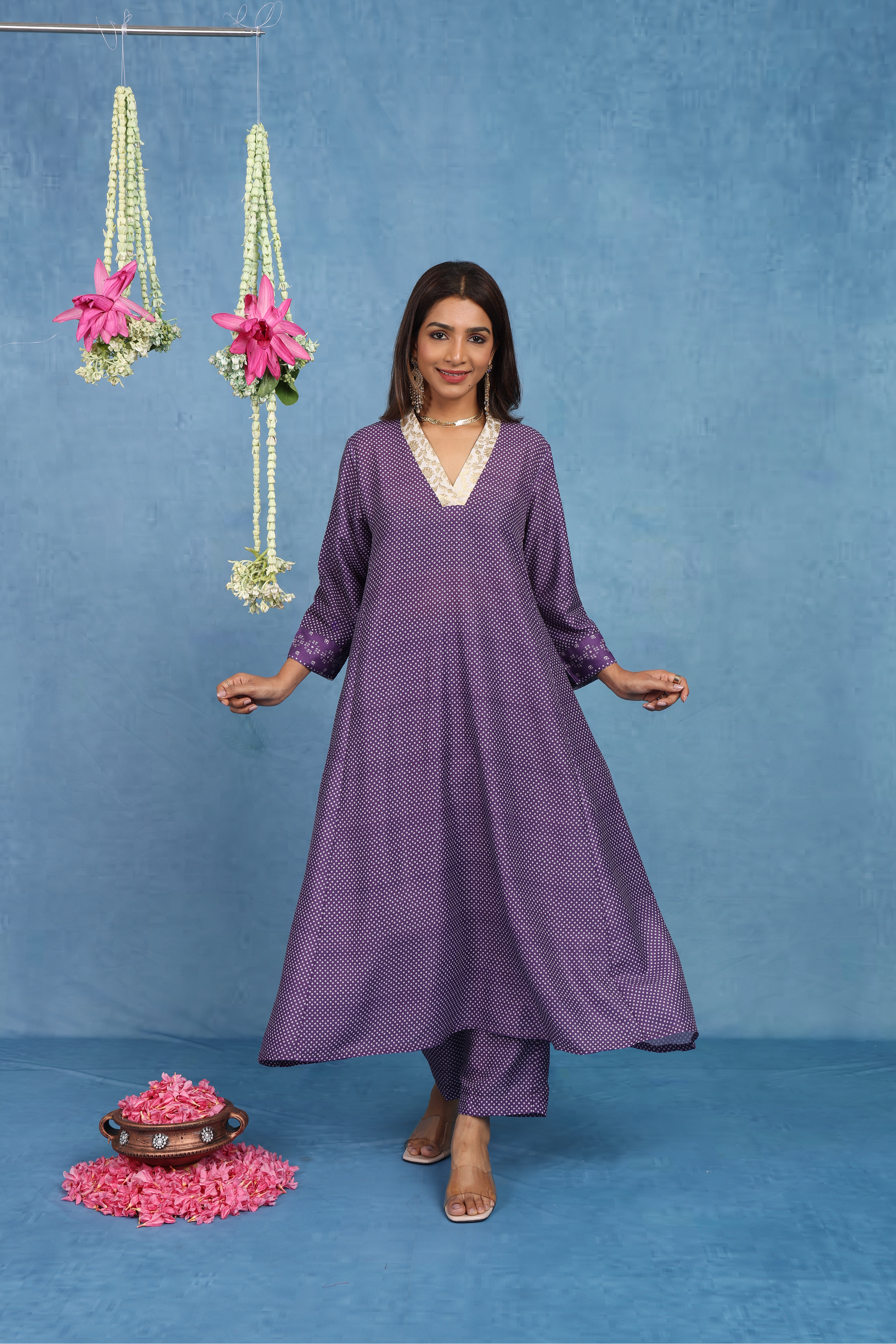 Malhaar Purple Bhandini Cotton Kurta