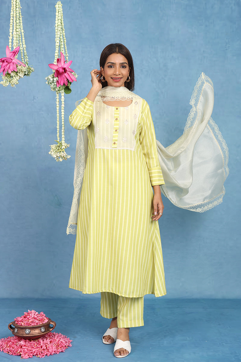 Malhaar Yellow Cotton Kurta And Bottom