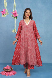 Malhaar Red Bhandini Cotton Kurta